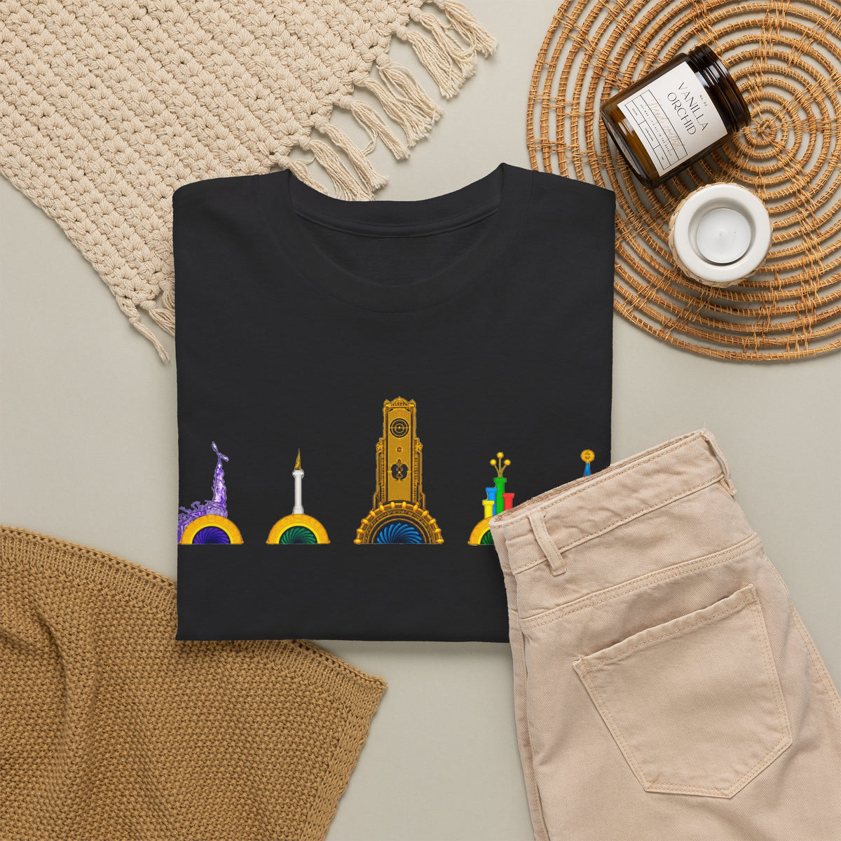 Epic Universe Portals Cotton T‑Shirt — Colorful Landmark Ring Icons Tee