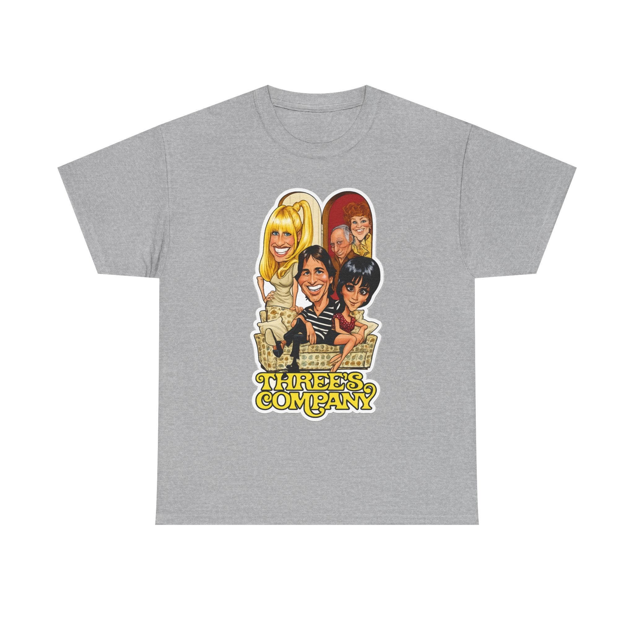 Three's Company Retro TV Tee — Vintage Sitcom Caricature T-Shirt