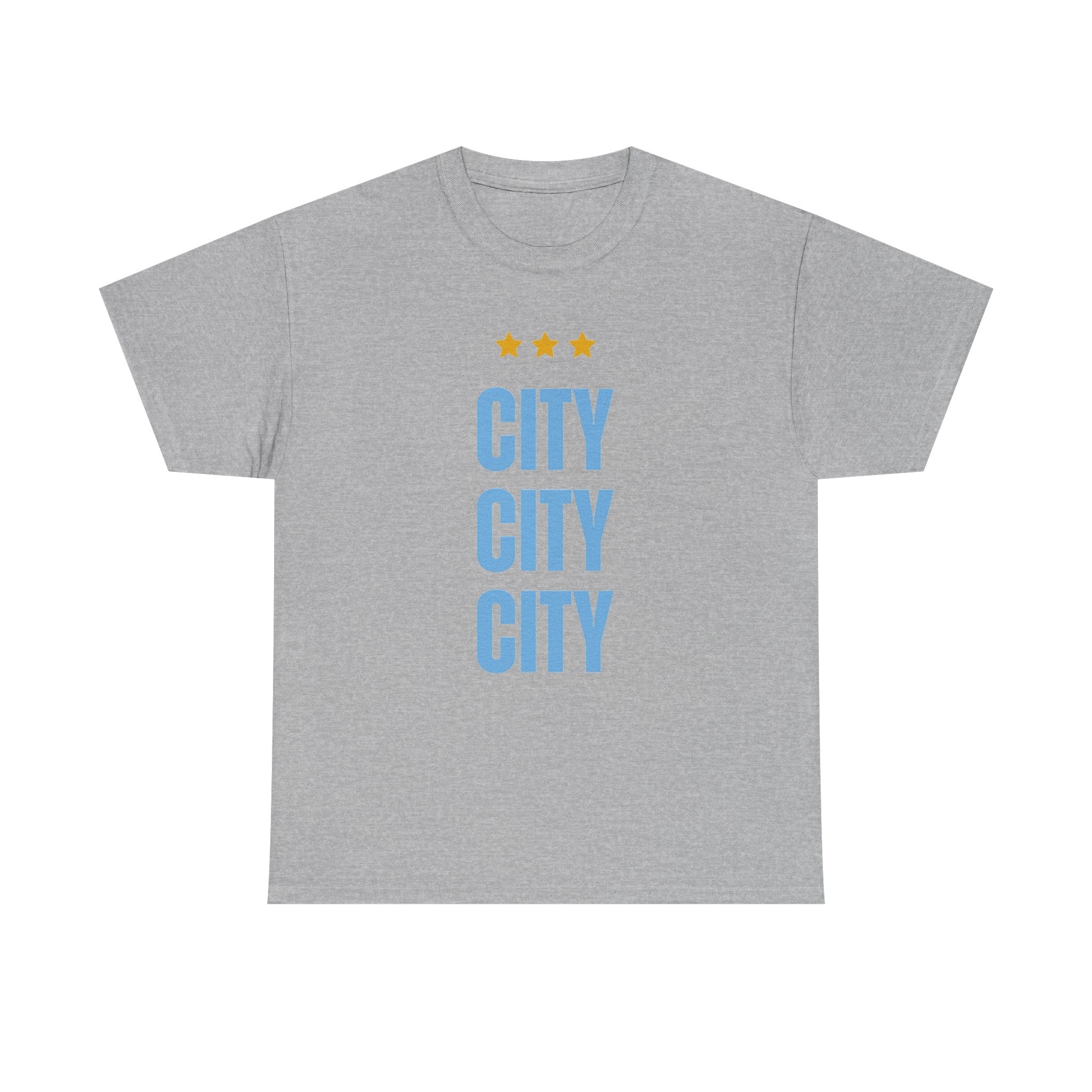 Manchester City City City Tee — Minimal Skyline Graphic T‑Shirt with Three Stars