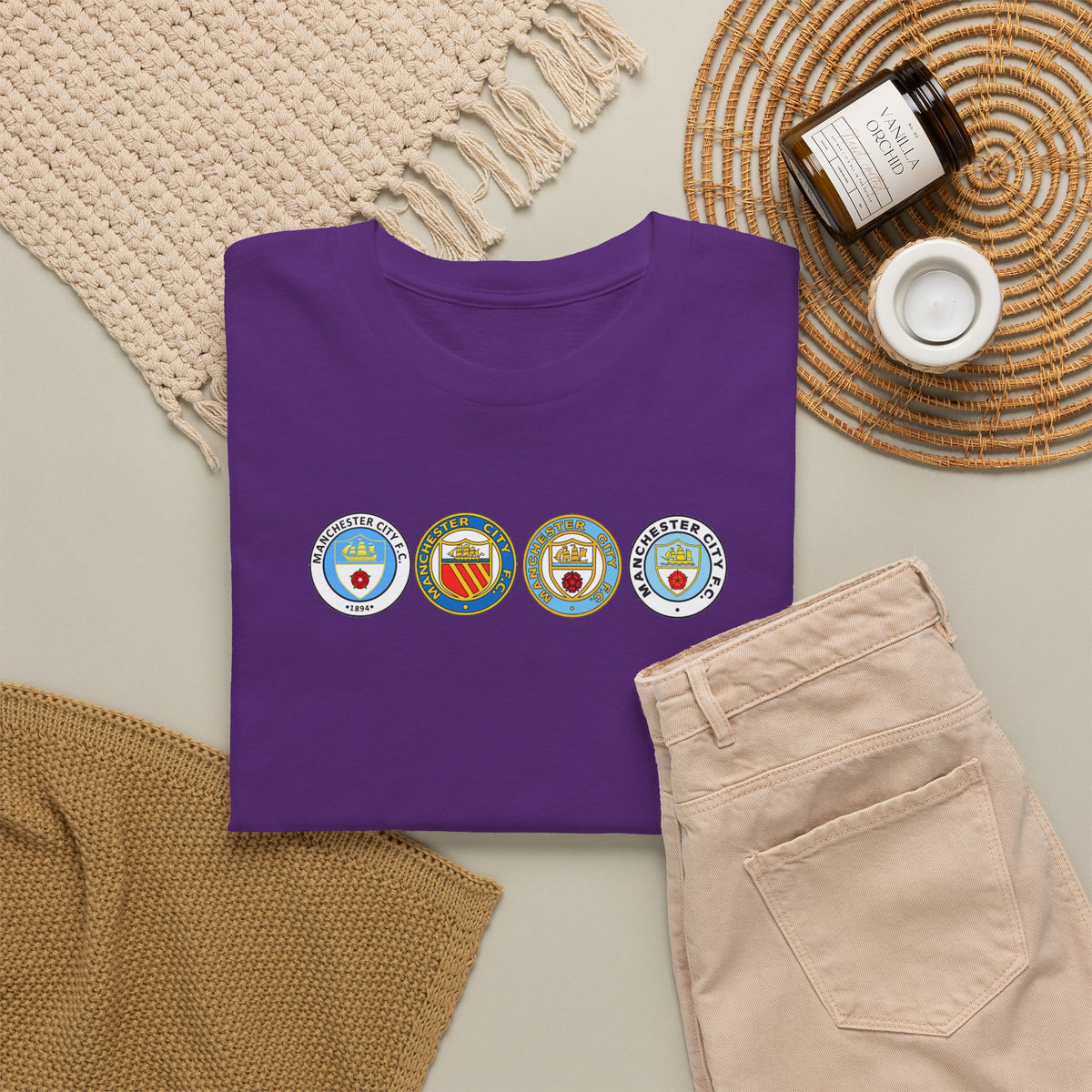Man City Retro Crest Inspired Cotton T-Shirt