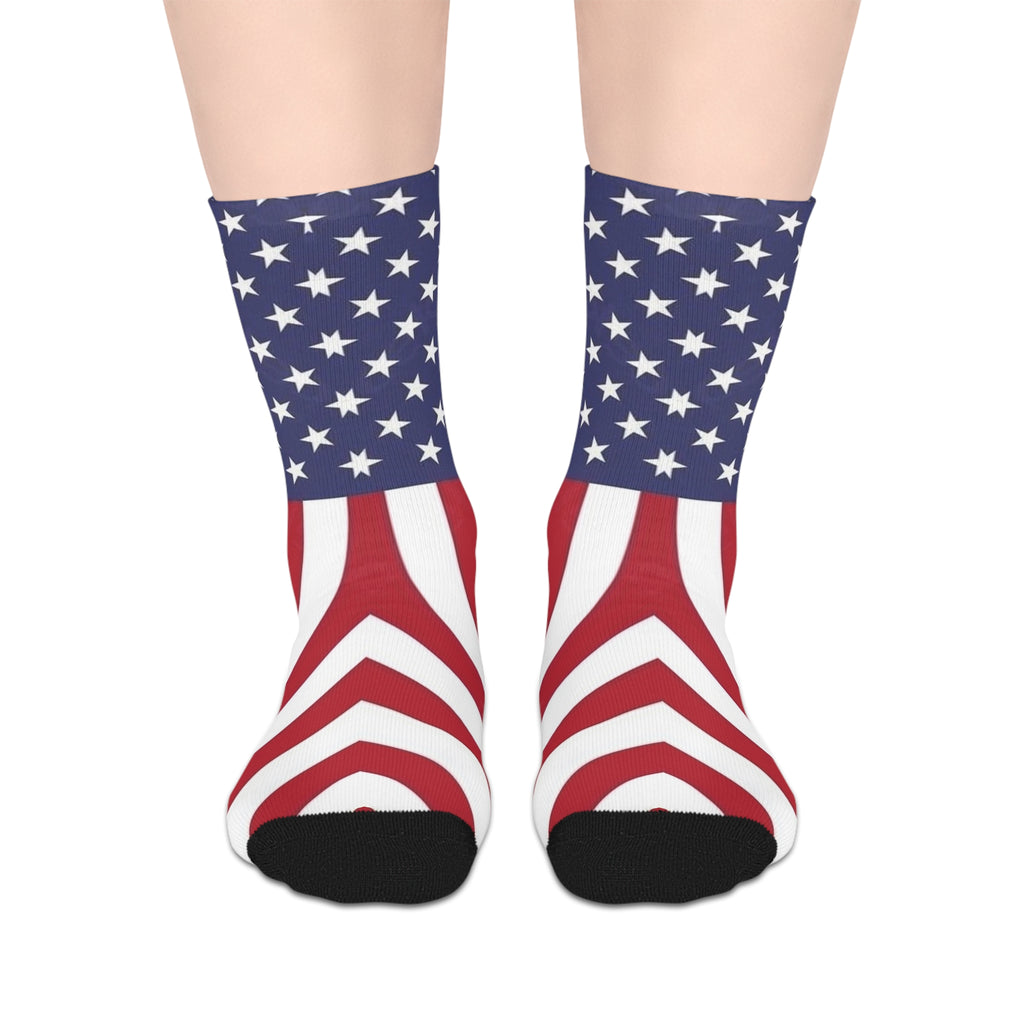 American Flag Mid-Length Socks — Stars & Stripes Patriotic Crew Socks for 4th of July