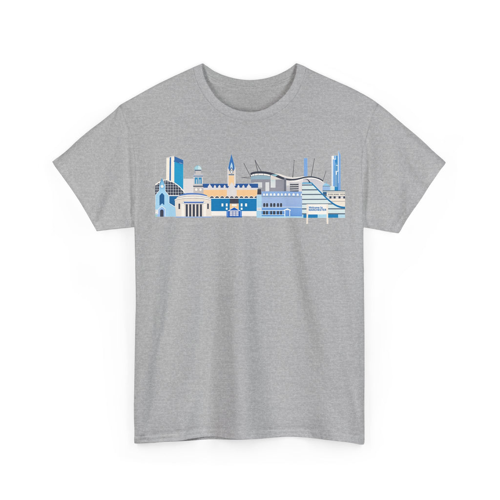 Manchester City Skyline Tee — Minimal Blue Urban Landscape T‑Shirt