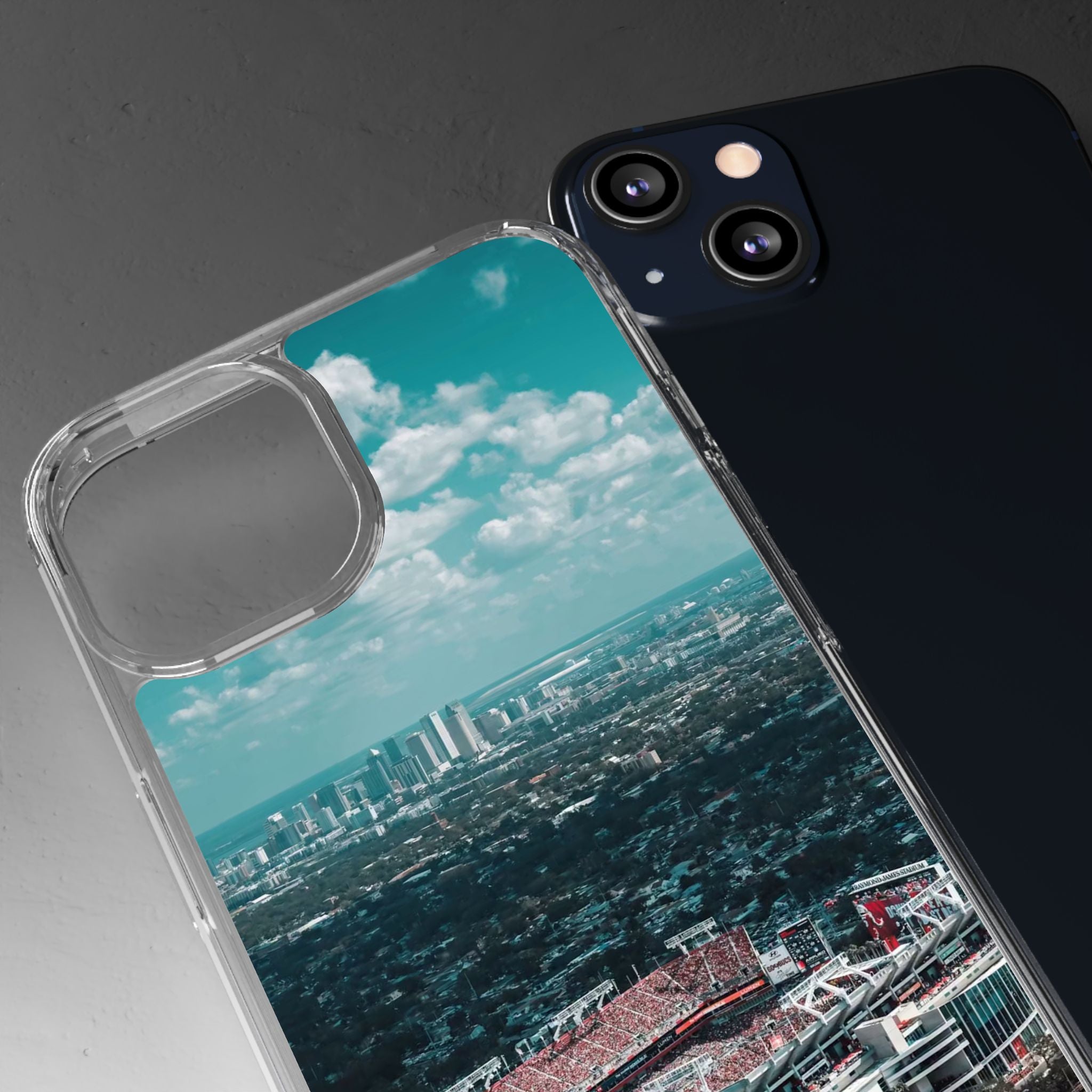 Tampa Bay Raymond James Stadium Clear Phone Case — Aerial City Stadium Design