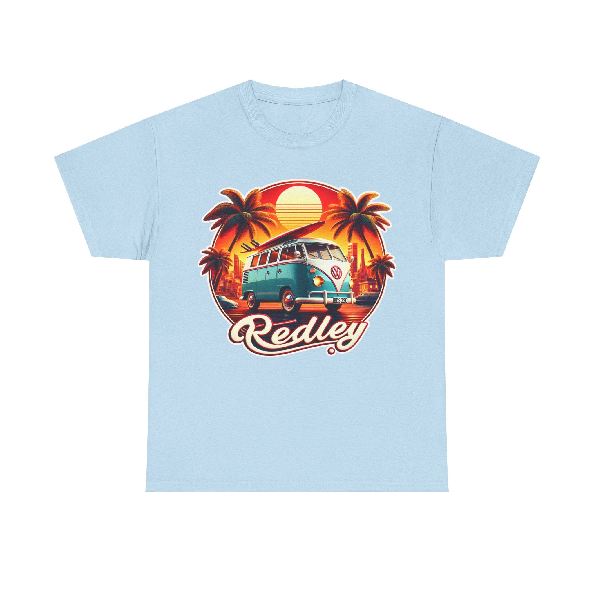 Vintage Surf Van T-Shirt – Retro Beach Sunset Tee with 'Redley' Script