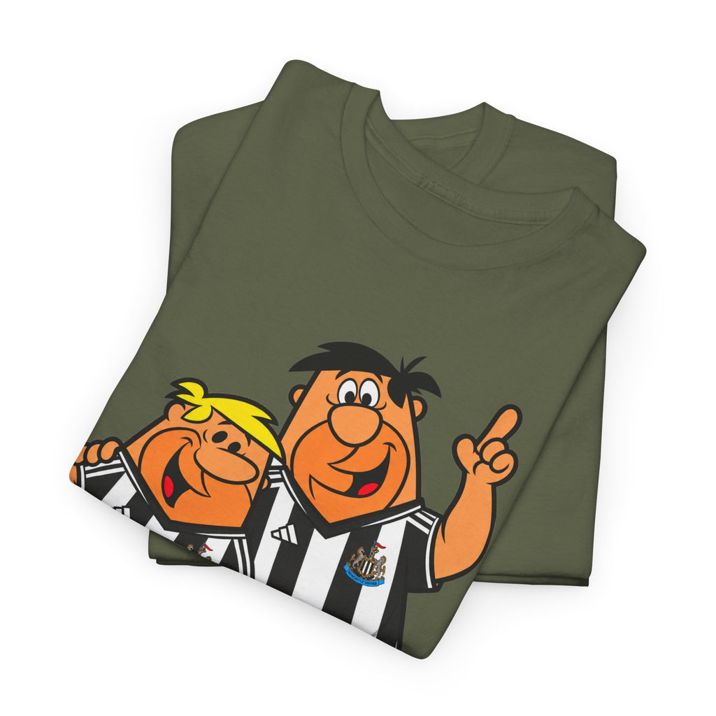 Newcastle United Flintstones Cartoon Cotton T-Shirt / Tee — Retro Striped Jersey Illustrations