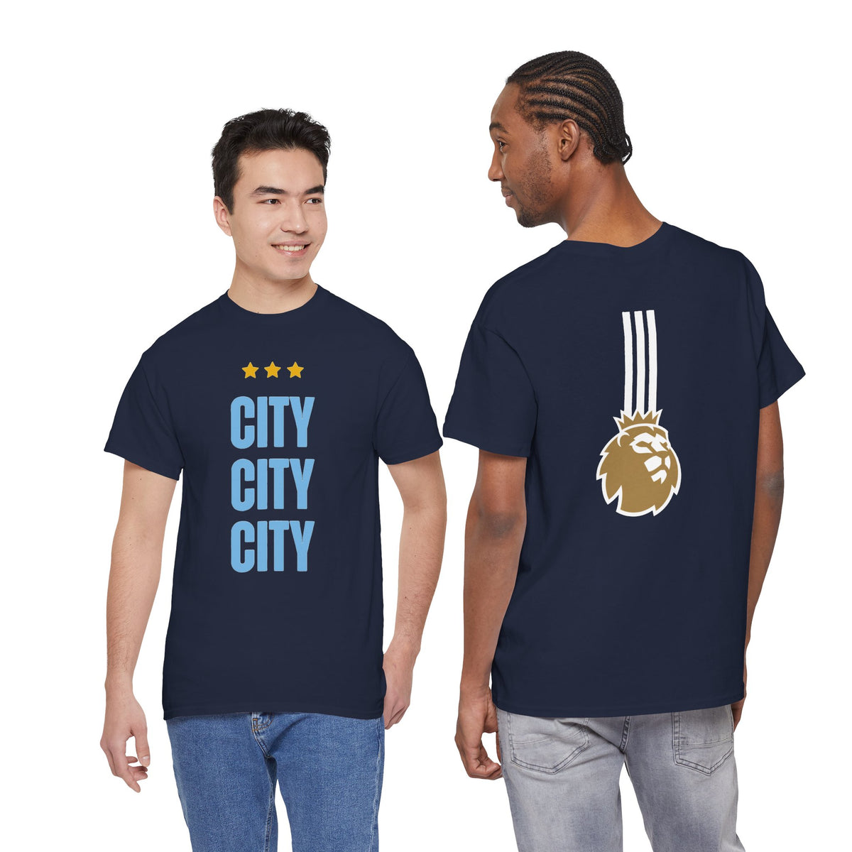 Manchester City City City Tee — Retro Three-Star Premier League Lion Soccer Shirt