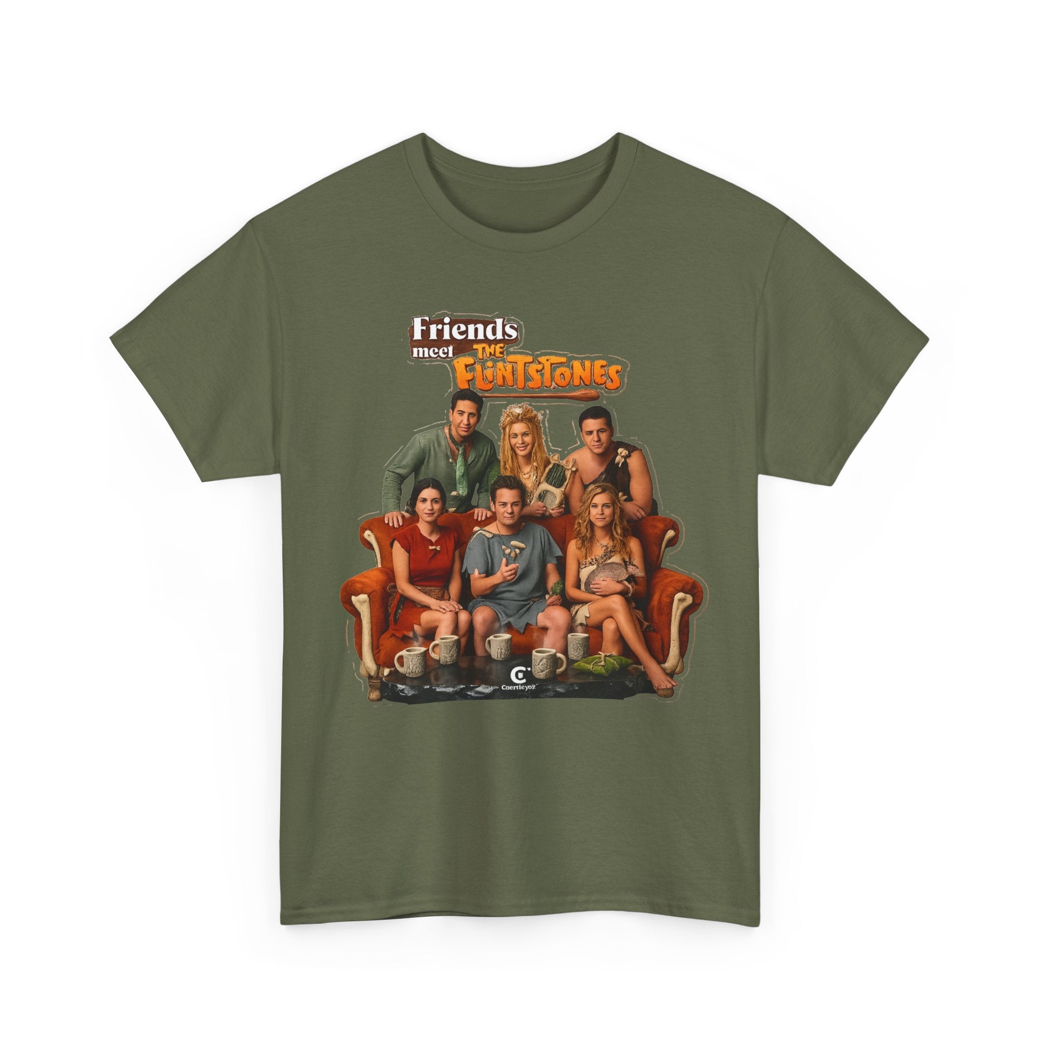 Friends meets the Flintstones TV Sitcom Cast Graphic Tee — 'Friends' Retro Couch Design