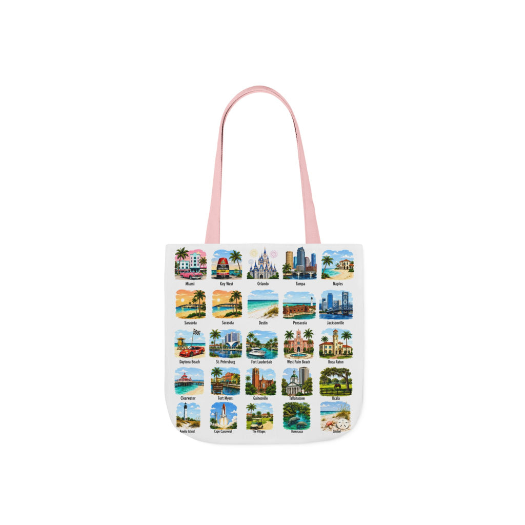 Florida City Landmark Collage Canvas Tote Bag — Vintage Travel Icons Print
