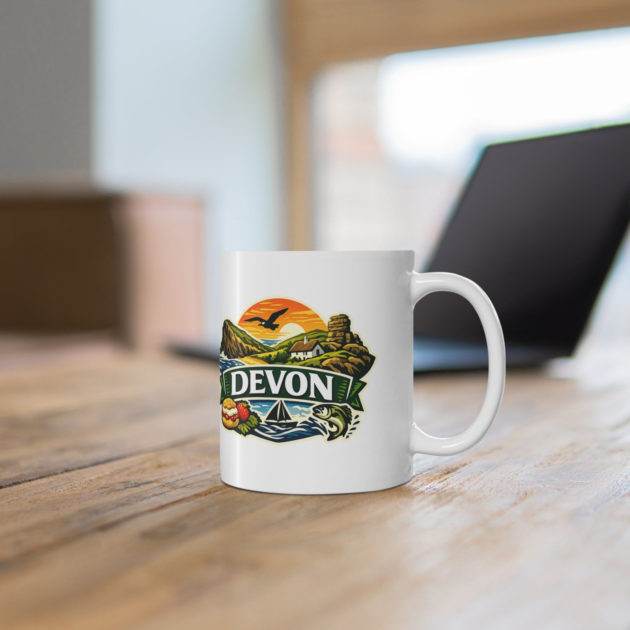 Devon Scenic Mug — Coastal Sunrise Ceramic Coffee Cup (11oz & 15oz)