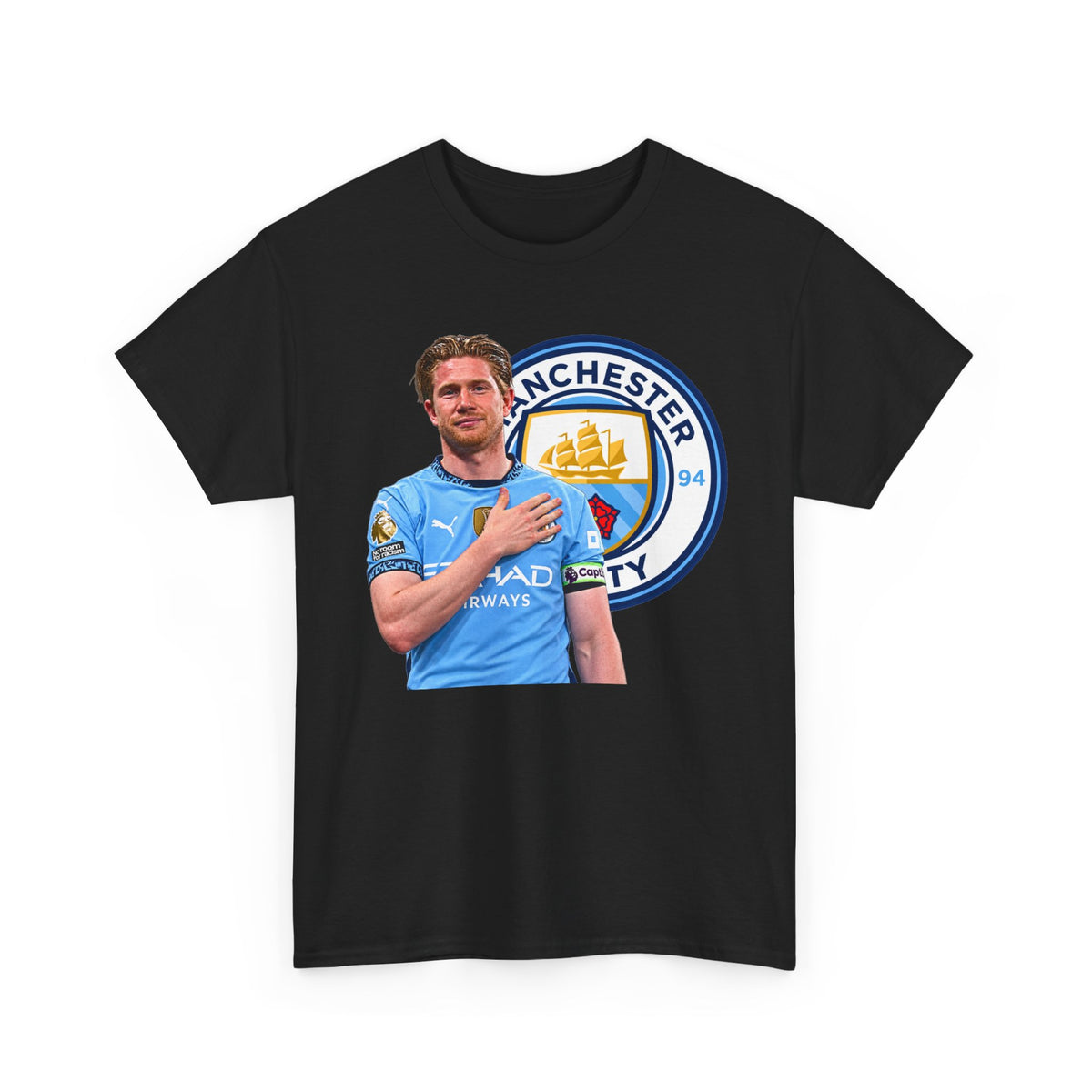 Kevin De Bruyne Manchester City Legend Cotton T-Shirt — Player Tribute Tee (Heart Badge Design)