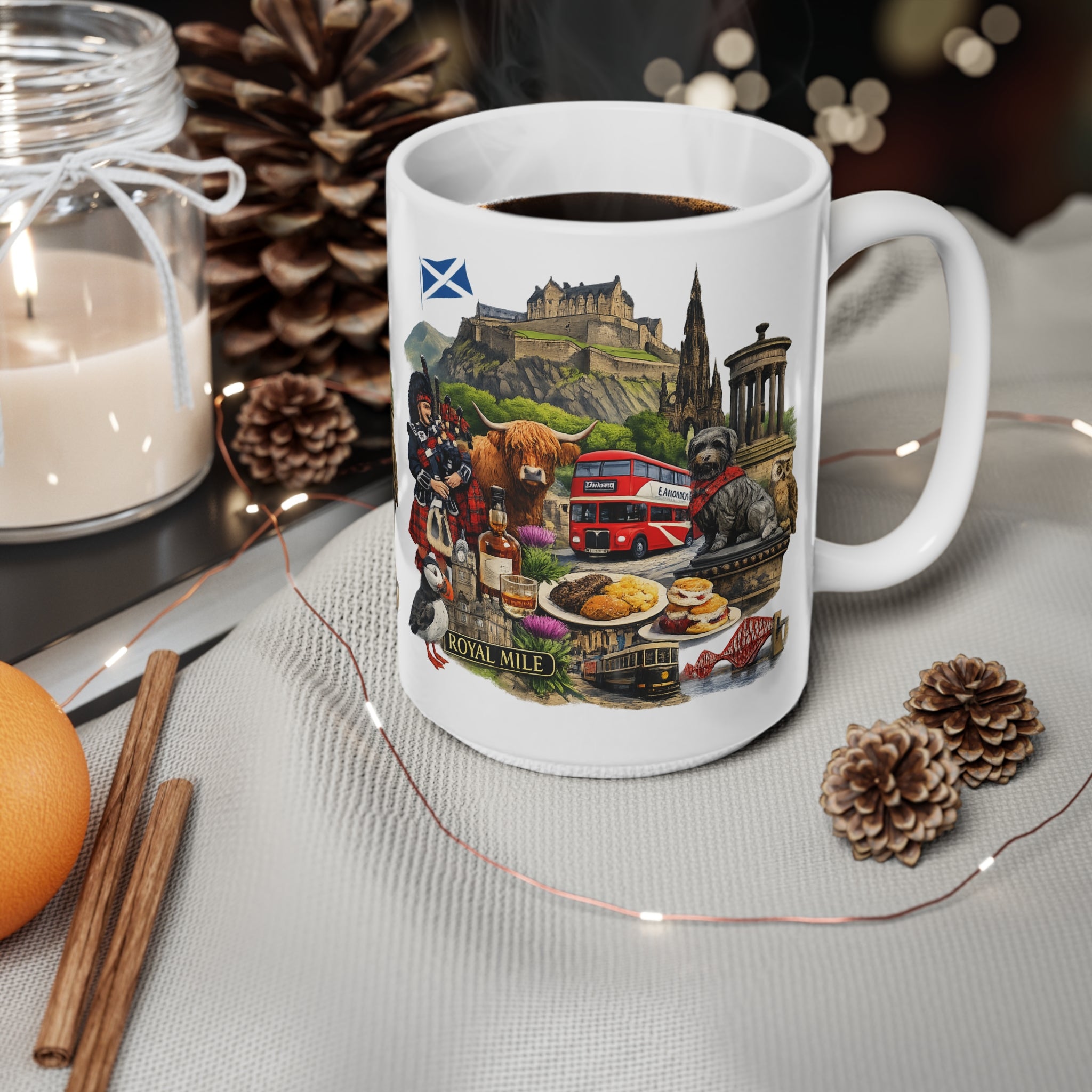 Scotland Souvenir Coffee Mug — Edinburgh Icons Collage (11oz & 15oz)