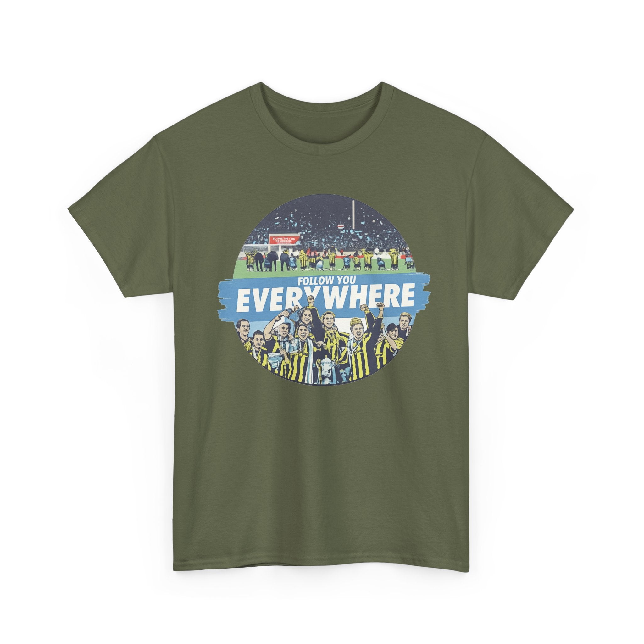 Manchester City Everywhere Soccer Crowd Graphic Tee — 'Follow You Everywhere' Fan Shirt
