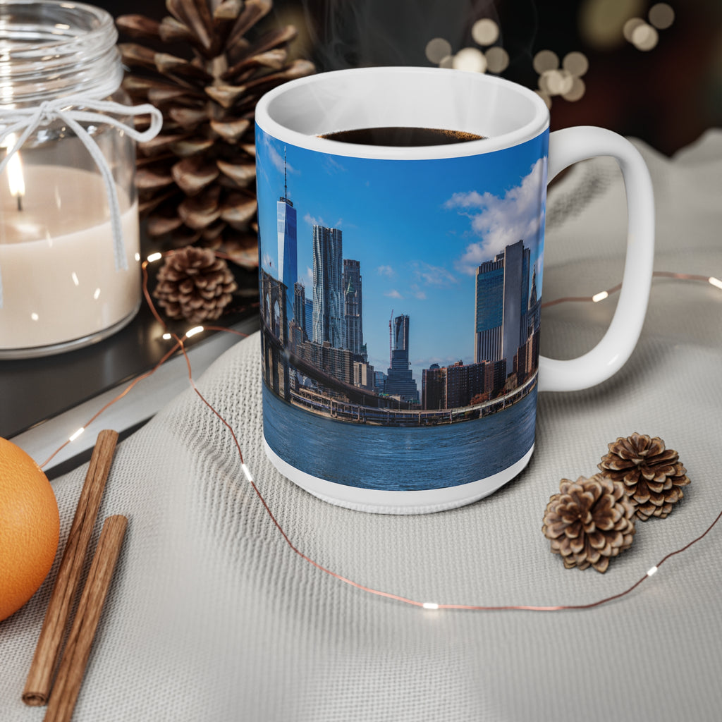 New York City Skyline Coffee Mug — Brooklyn Bridge Panoramic 11oz/15oz