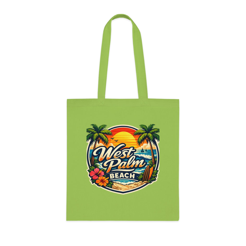 West Palm Beach Cotton Tote — Vintage Tropical Beach Palm Tree Design