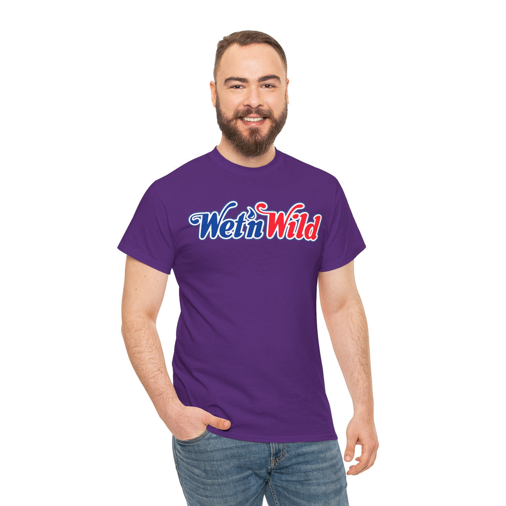 Wet 'n Wild Retro Script T-Shirt — Red & Blue Patriotic Graphic Tee