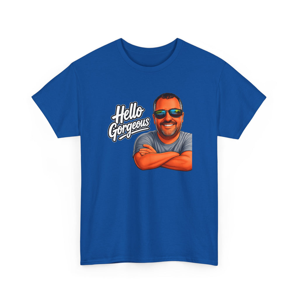 Hello Gorgeous Graphic Tee — Funny Retro Portrait T‑Shirt