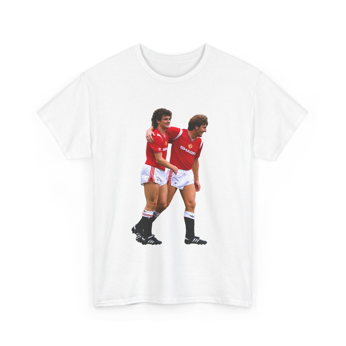 Hughes and Whiteside Manchester United Legend Teammates Graphic Cotton T-Shirt / Tee