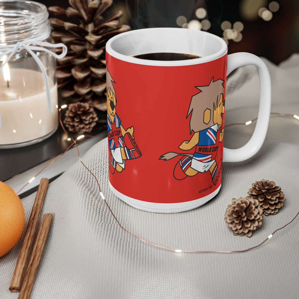 1966 World Cup Lion Soccer Mug — Retro Football Mascot Ceramic Coffee Cup (11oz, 15oz)