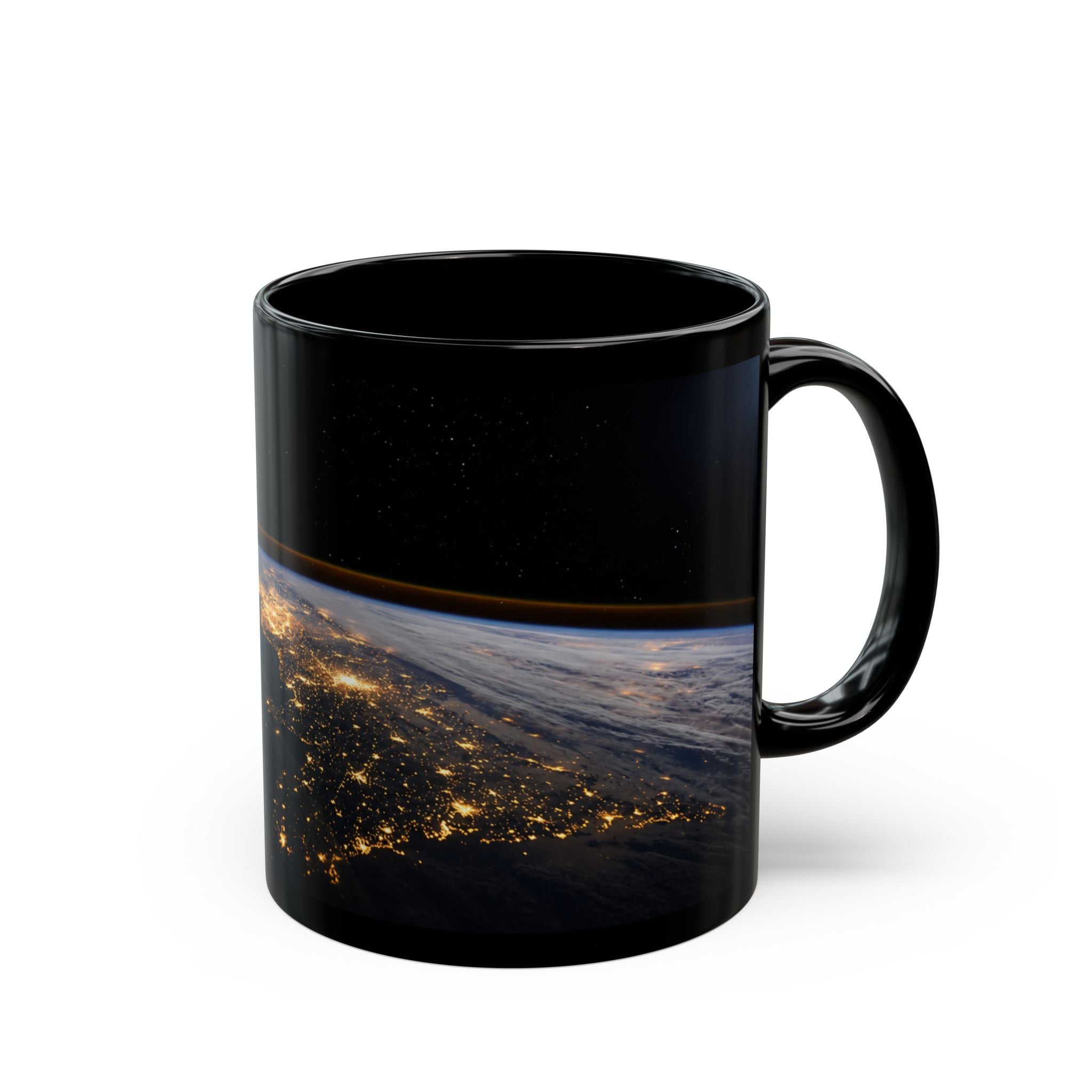 Earth at Night Black Coffee Mug – Satellite City Lights 11oz/15oz