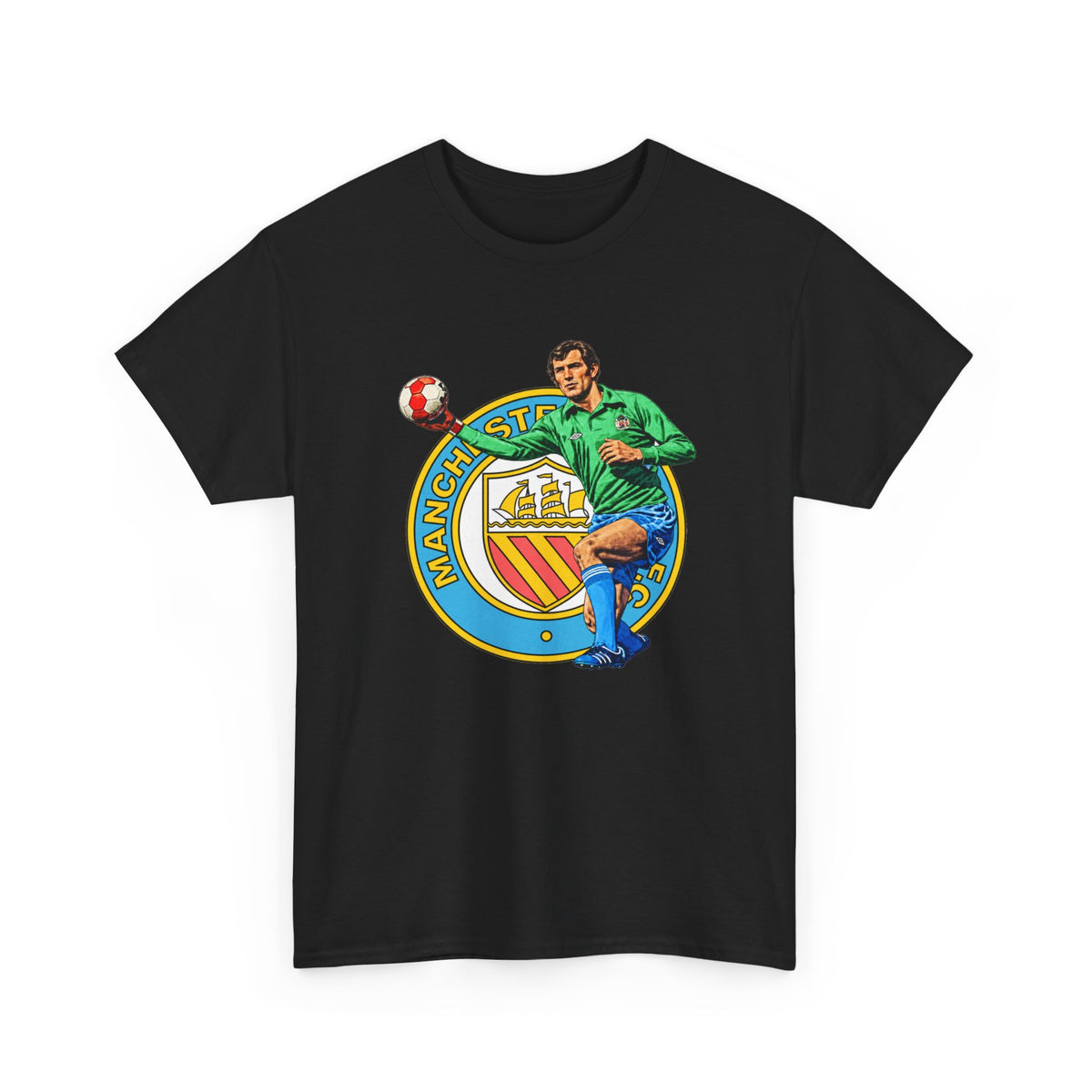 Joe Corrigan Manchester City Crest T-Shirt — Vintage Football Player Graphic Tee
