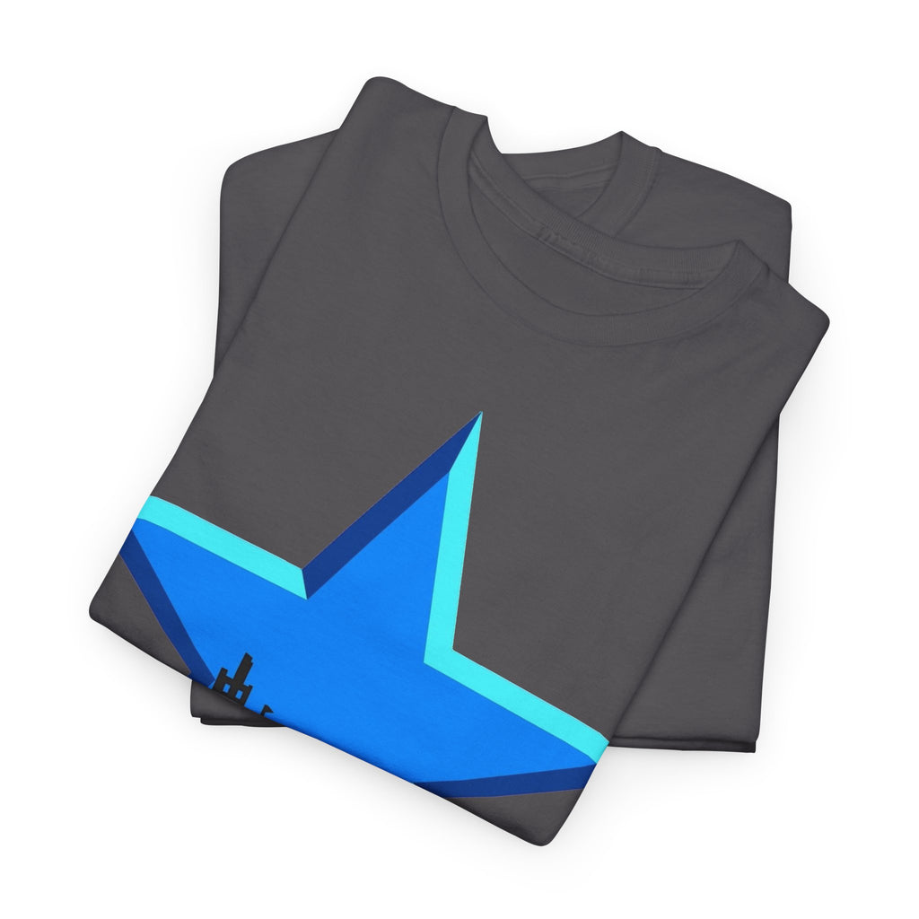 Newcastle City Skyline Star Retro Cotton T-Shirt — Blue Star with Urban Skyline Graphic