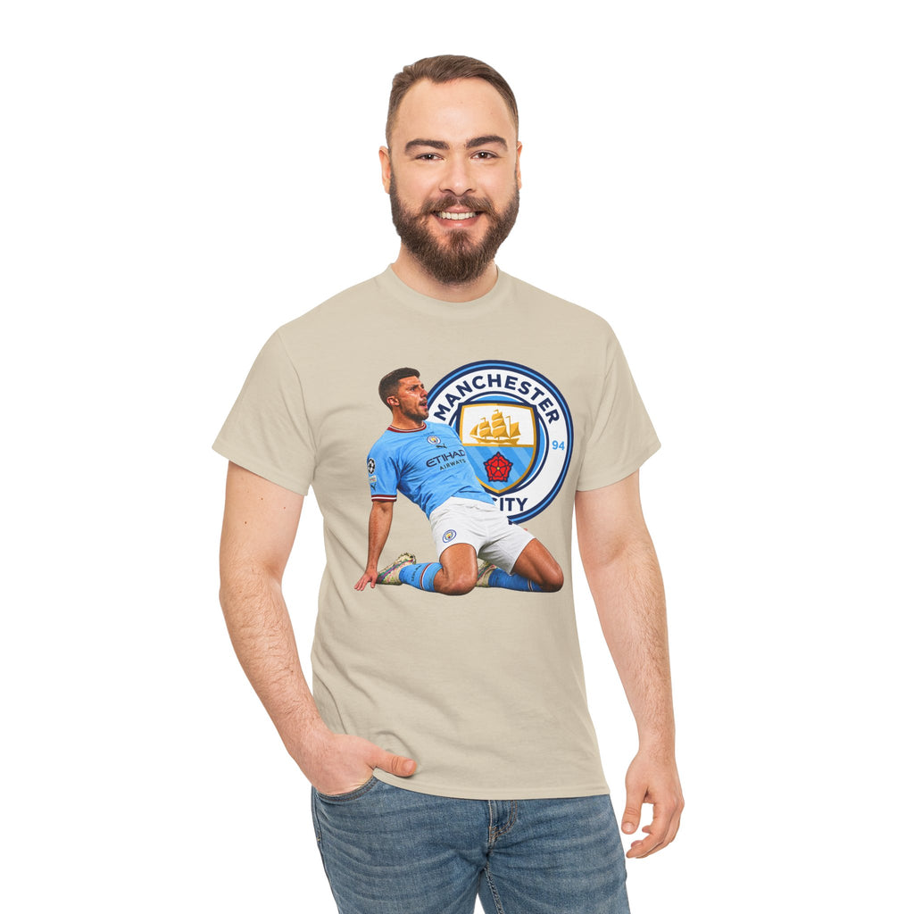 Rodri Manchester City Legend Cotton T-Shirt – Celebratory Slide Graphic Tee