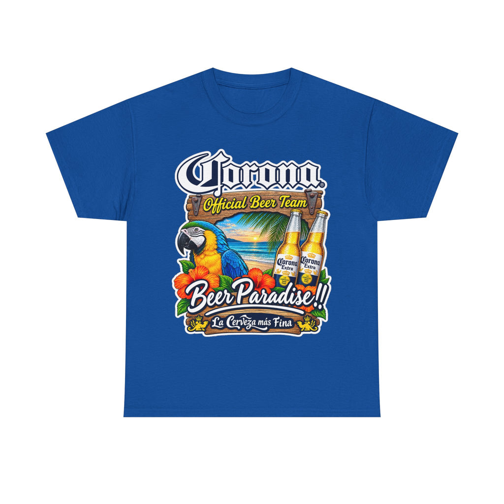 Corona Beer Paradise Tee — Tropical Parrot Beach Beer T‑Shirt