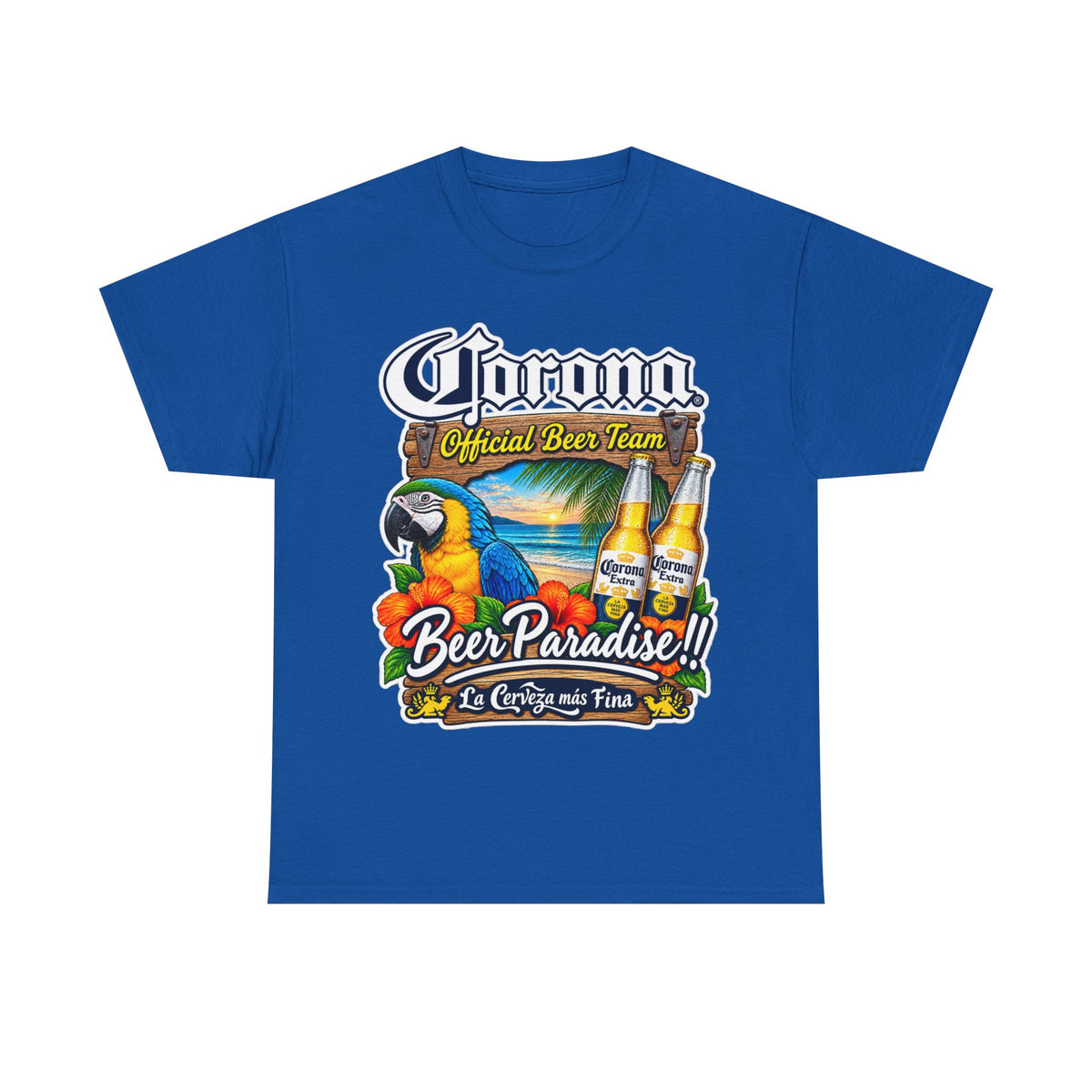 Corona Beer Paradise Tee — Tropical Parrot Beach Beer T‑Shirt
