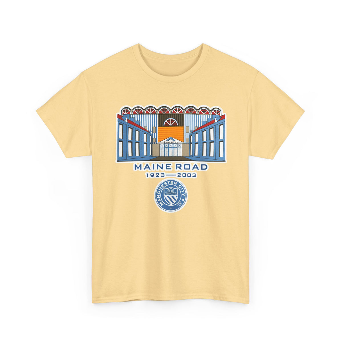 Maine Road 1923–2003 Cotton T-Shirt — Vintage Stadium Illustration Tee