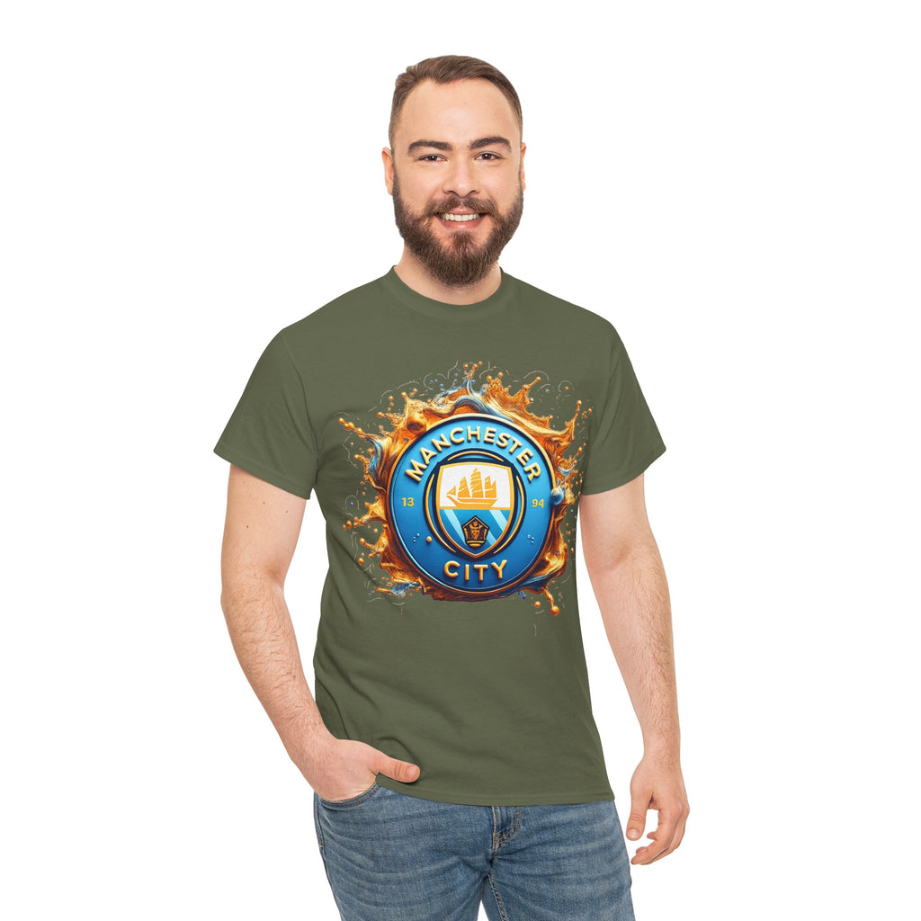 Manchester City Inspired Splash Logo Cotton T-Shirt