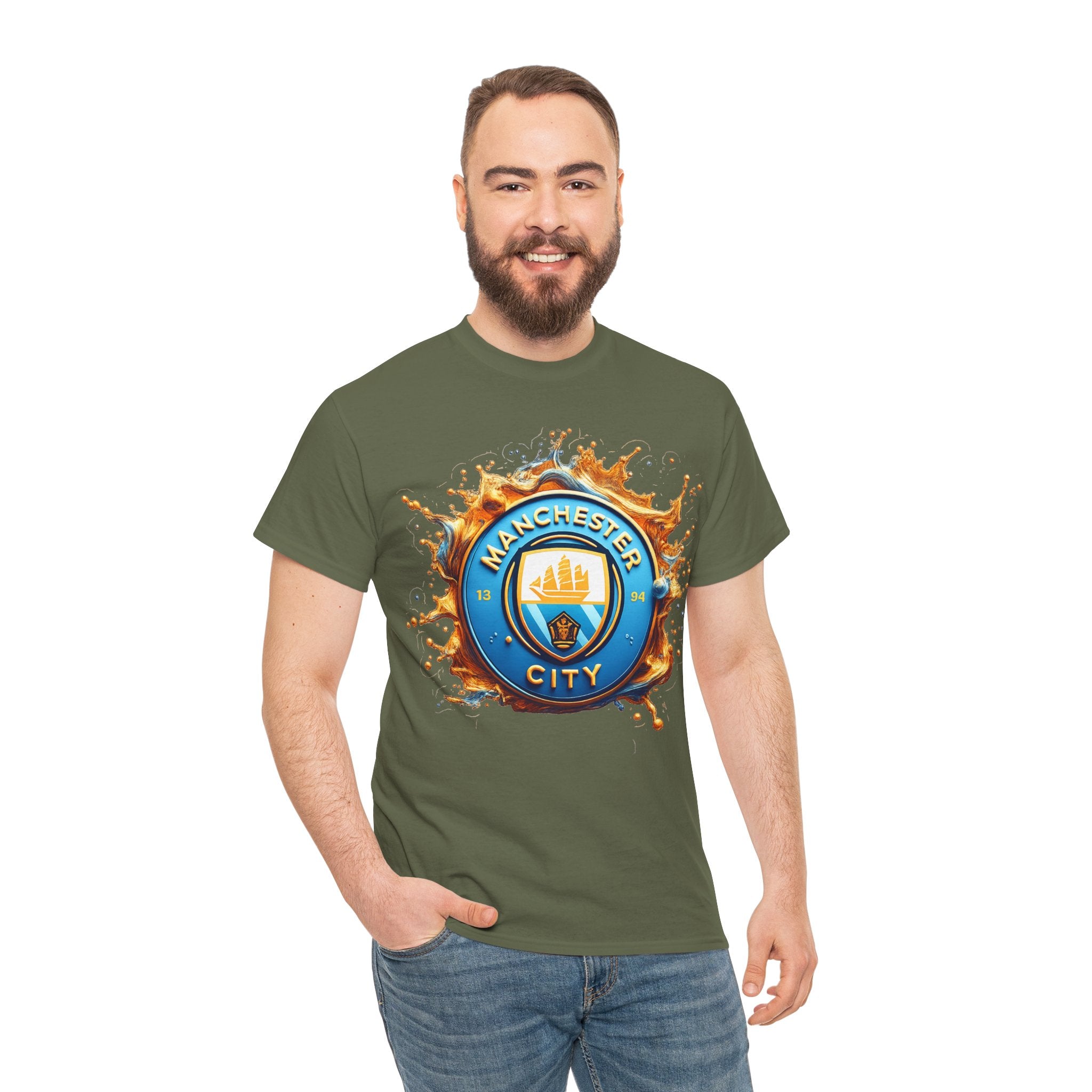 Manchester City Inspired Splash Logo Cotton T-Shirt