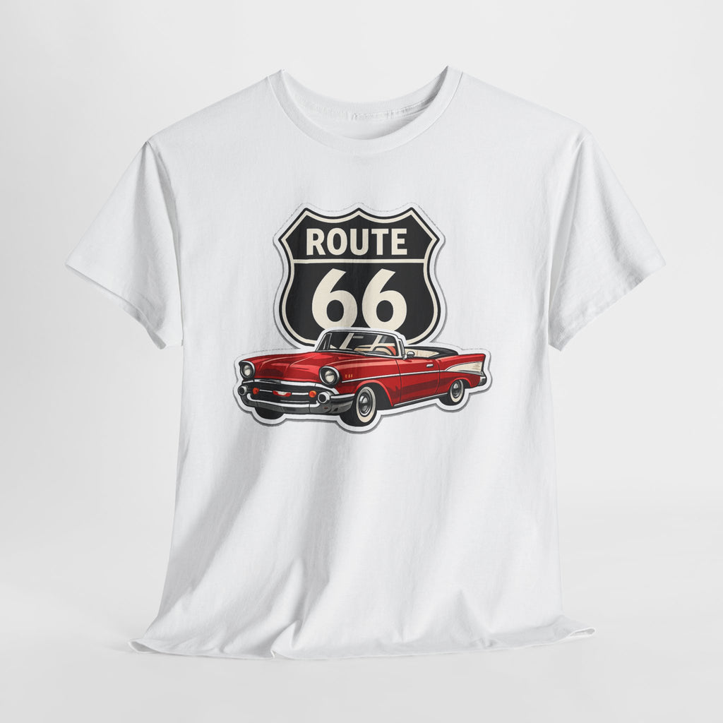 Route 66 Classic Car T‑Shirt — Retro Red Convertible Road Trip Tee