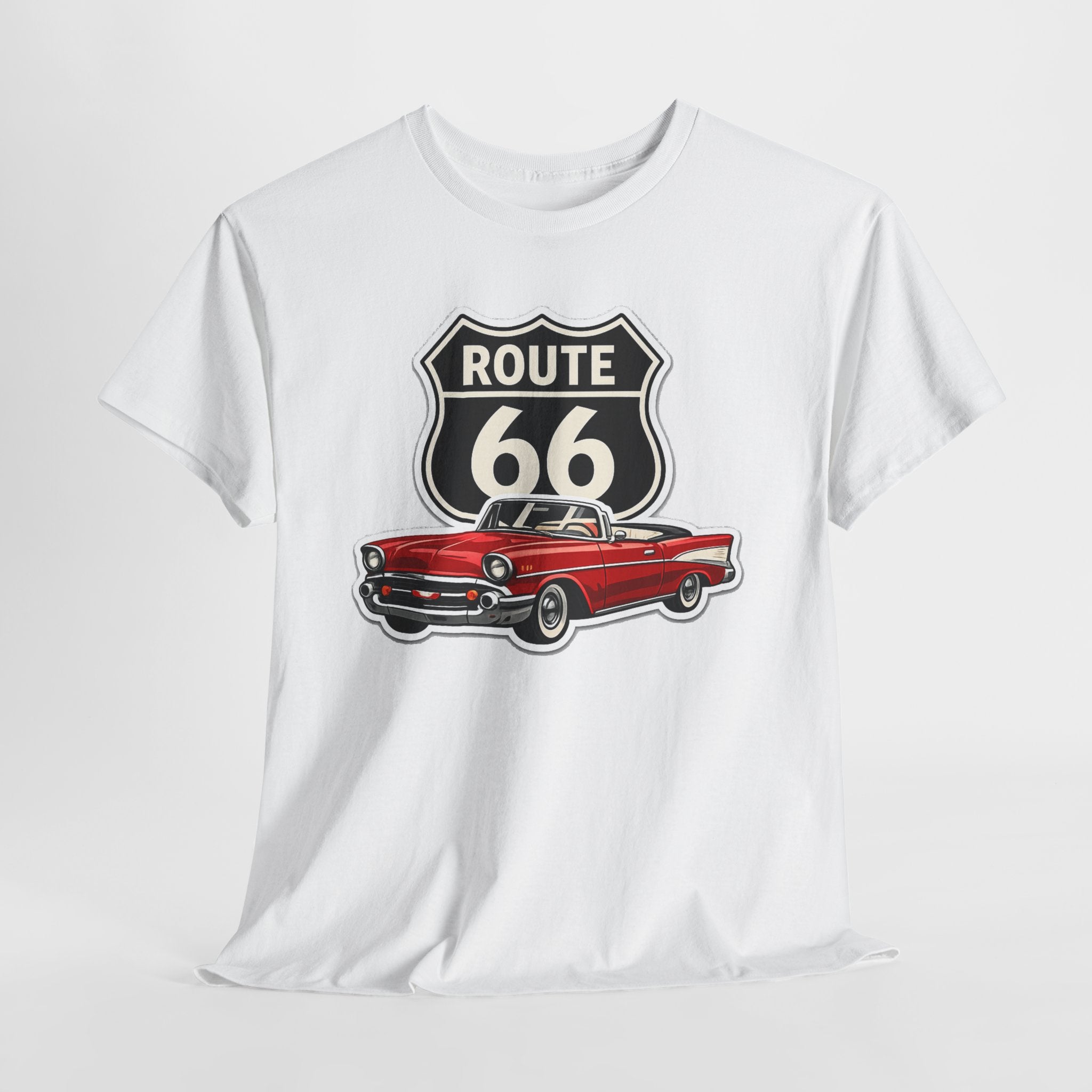Route 66 Classic Car T‑Shirt — Retro Red Convertible Road Trip Tee