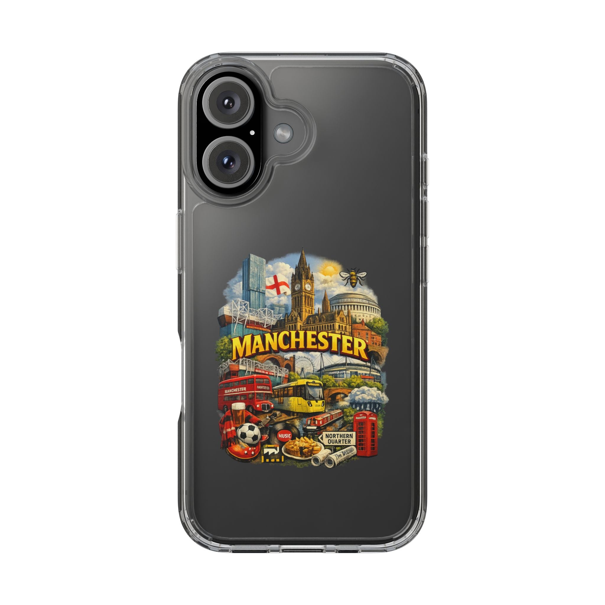 Manchester Landmark Clear Phone Case — Cityscape Collage Design