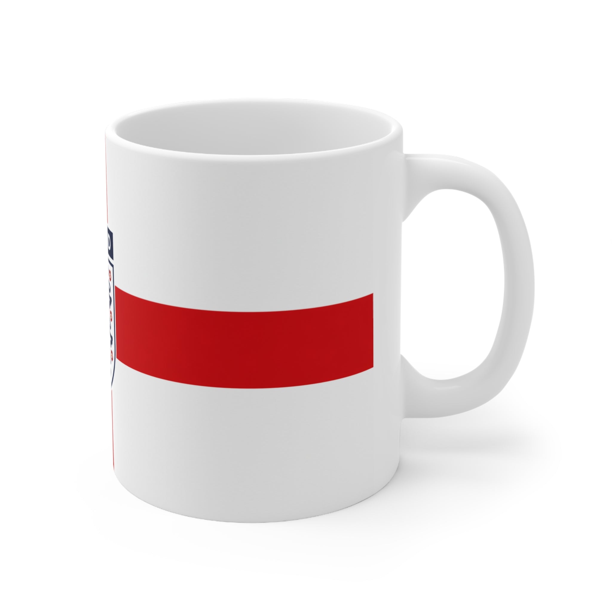 England Flag Coffee Mug — St George Cross Ceramic Tea Cup with Three Lions Crest (11oz & 15oz)