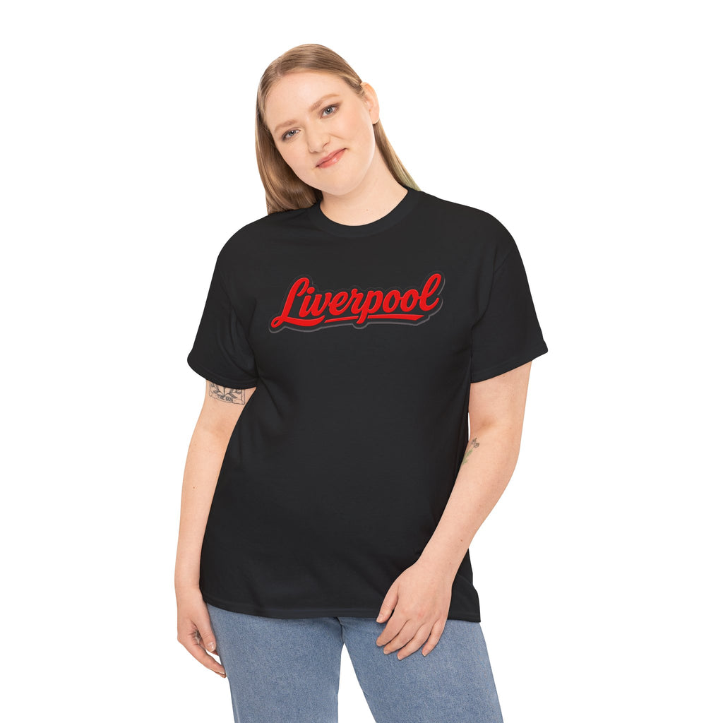 Liverpool Script T-Shirt — Retro Red Script Football Fan Tee