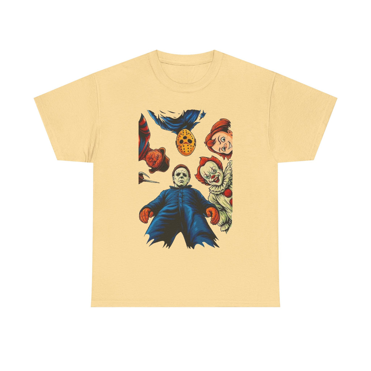 Horror Movie Icons Graphic Tee — Michael Myers, Jason & Classic Clowns Halloween T-Shirt