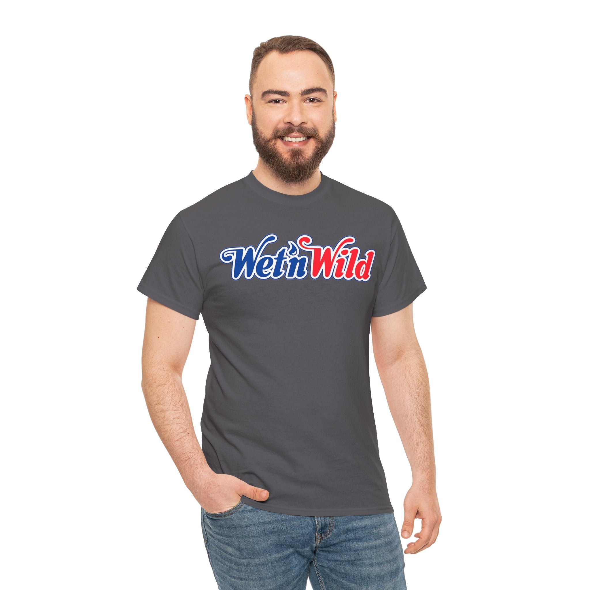 Wet 'n Wild Retro Script T-Shirt — Red & Blue Patriotic Graphic Tee