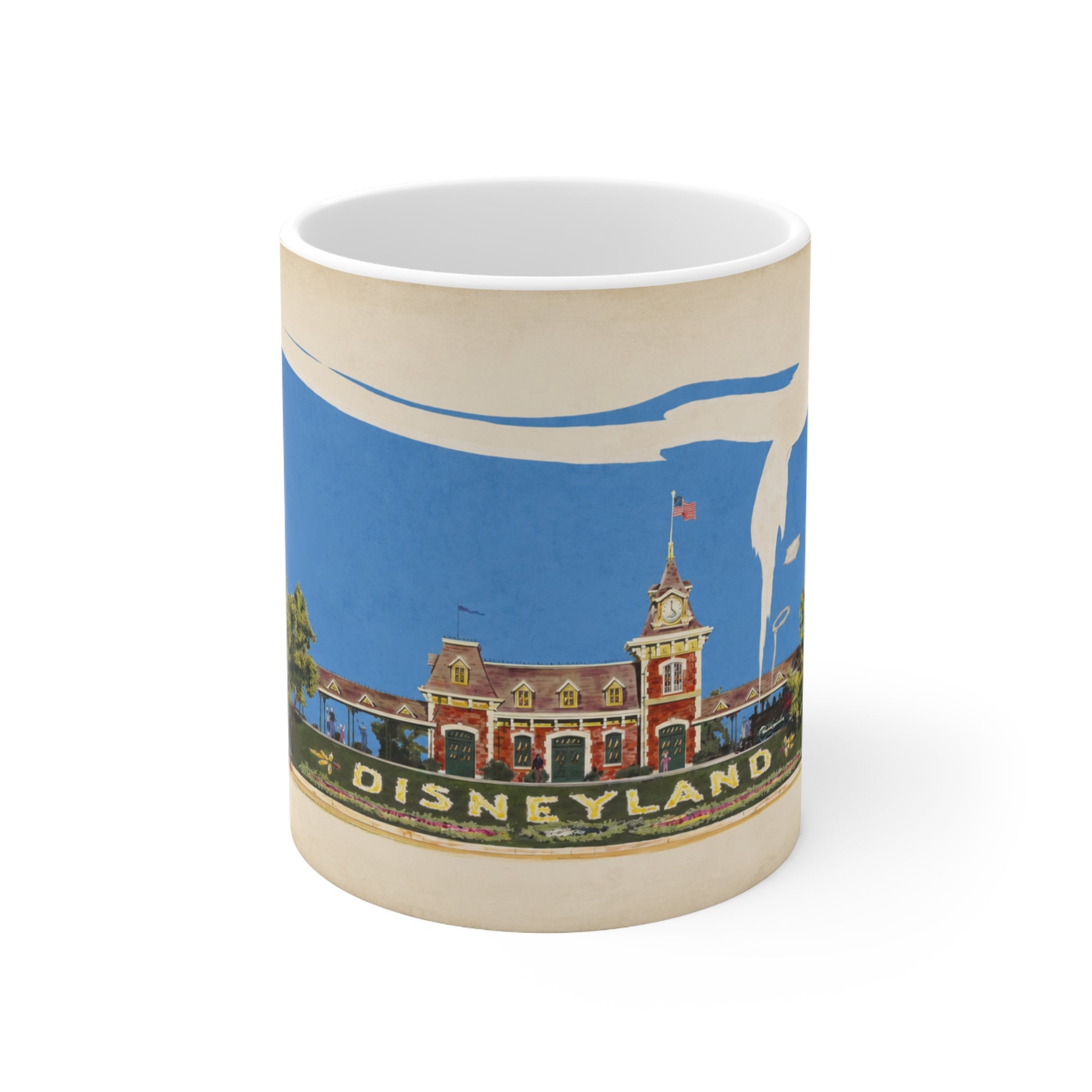 Disneyland Vintage Entrance Ceramic Coffee Mug — Retro Theme Park Travel Poster Design (11oz, 15oz)