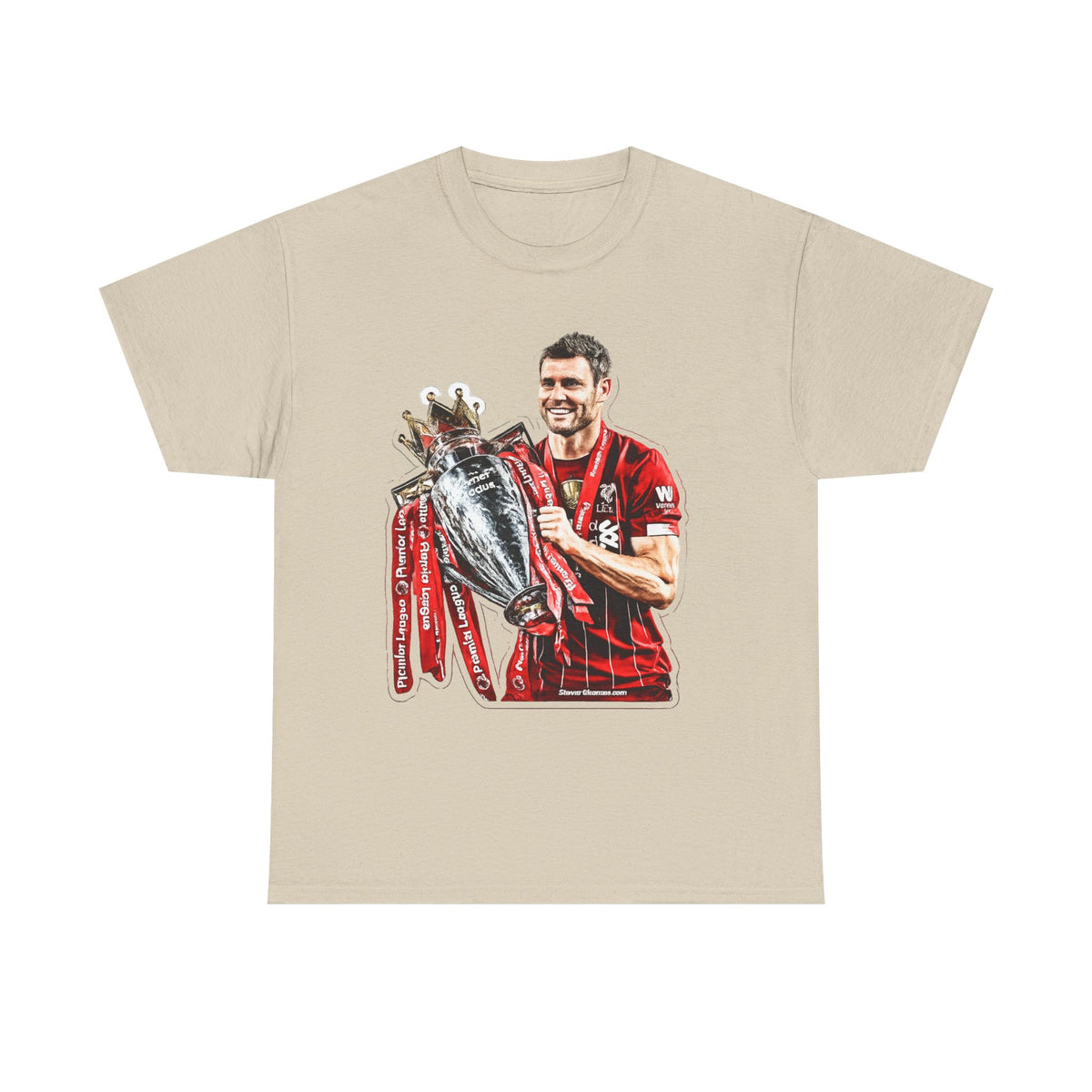 James Milner Liverpool Premier League Champion Trophy T-Shirt — Player Holding Premier Trophy
