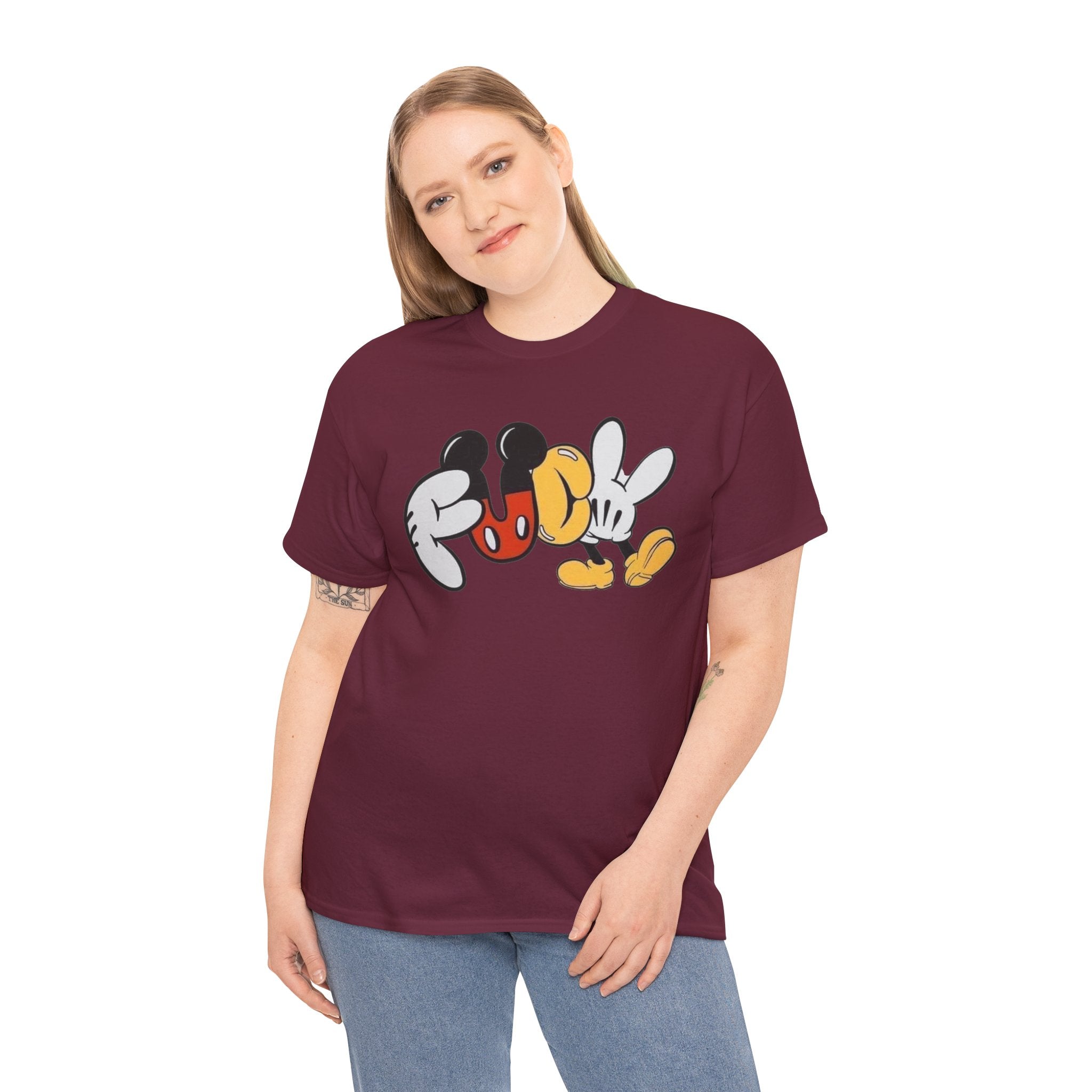 F**K Disney Graphic Tee — Playful Cartoon Hands & Shoes Design