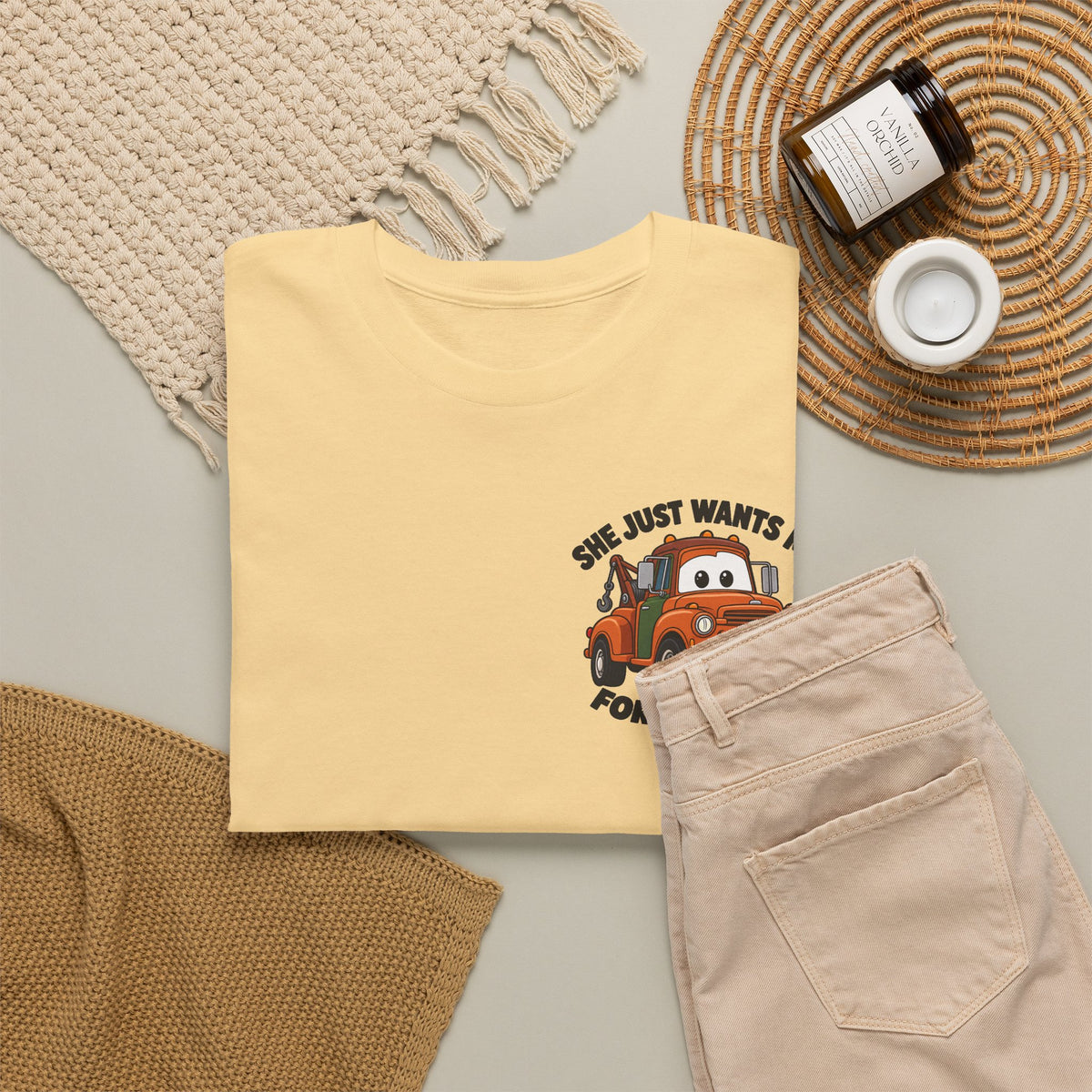 T-Shirt — "She Just Wants Me For My Body" Cute Tow Truck Graphic Tee