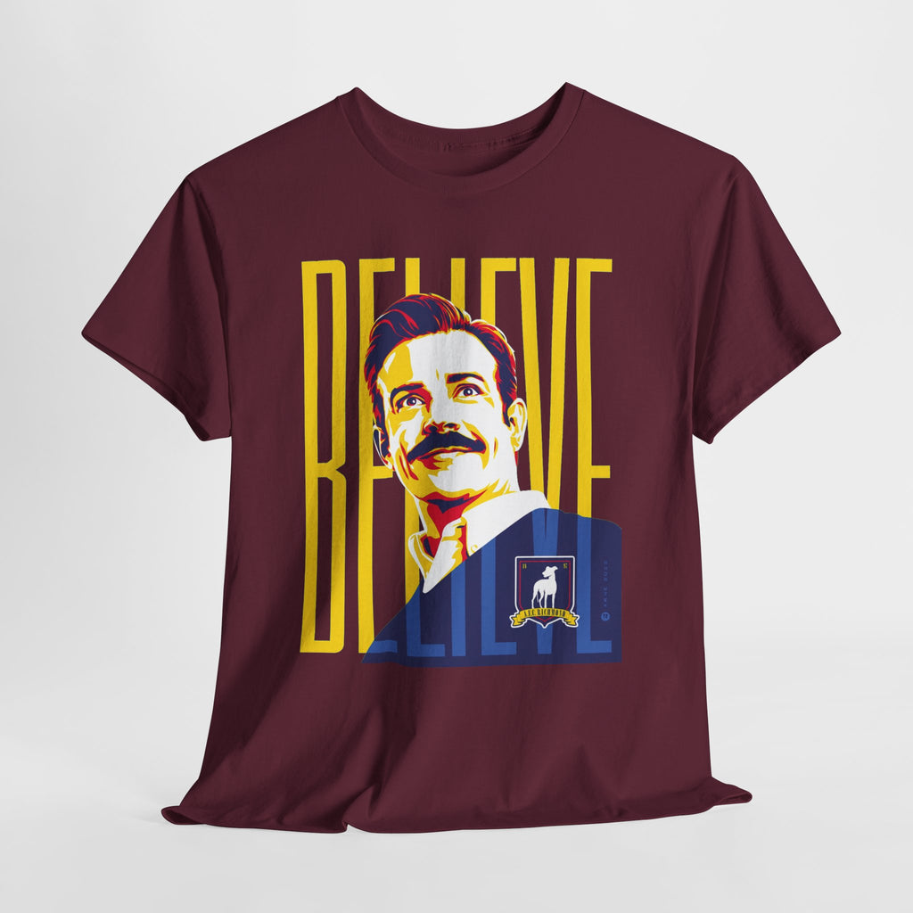 Ted Lasso Inspired Believe Retro Portrait T‑Shirt — Inspirational Vintage Mustache Design
