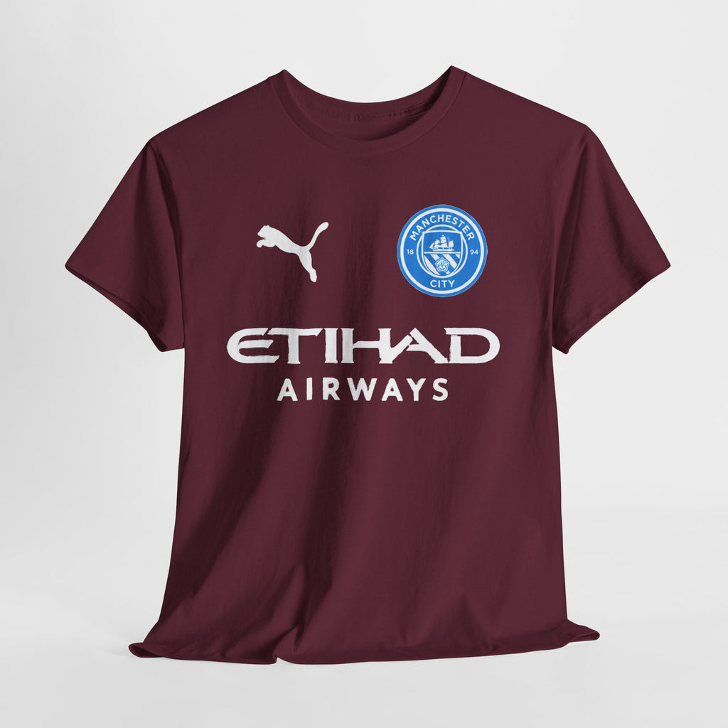 Man City Inspired Etihad Airways Logo Tee - Black Puma Style Football Shirt