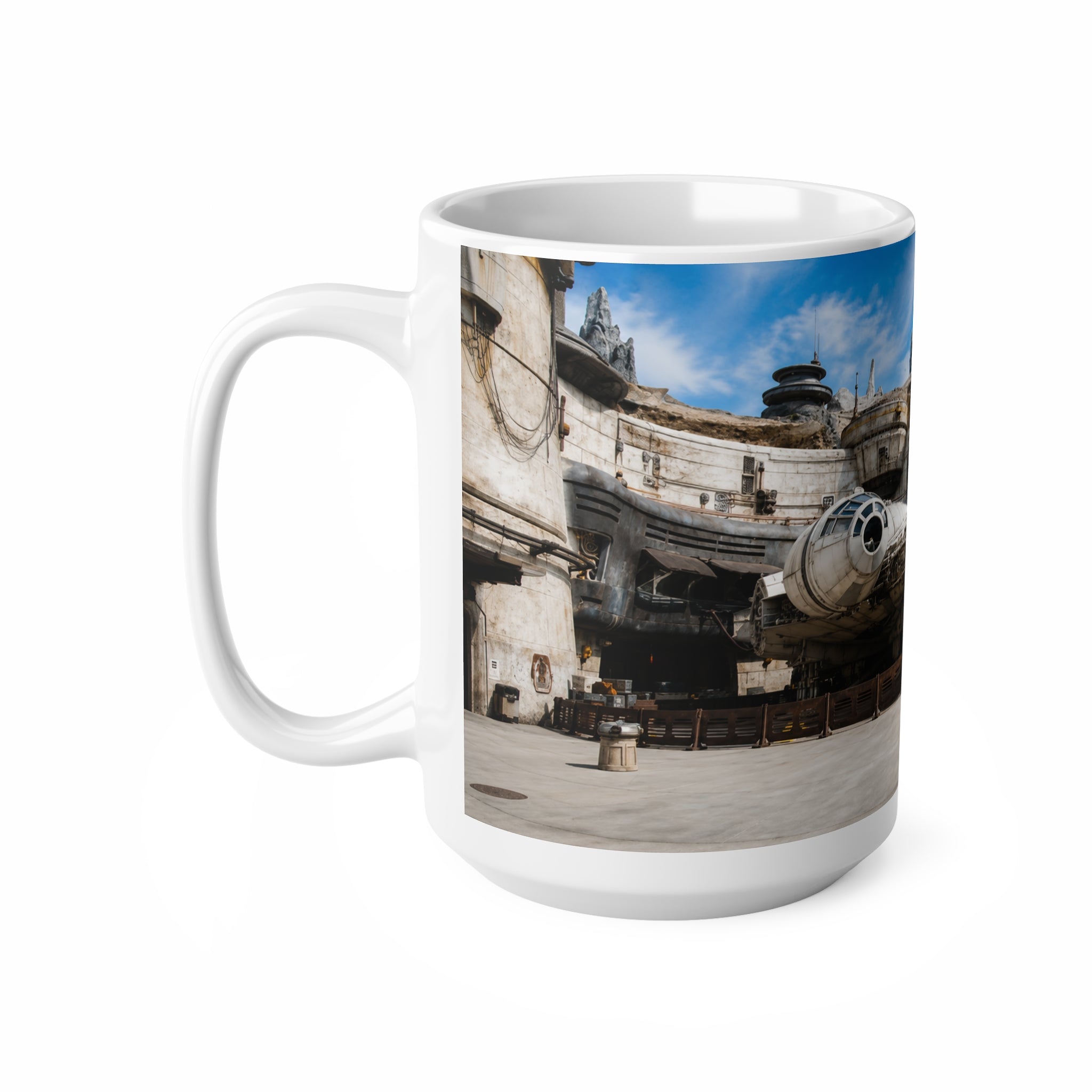 Falcon Spacecraft Ceramic Mug — Millennium-Style Starship Landscape 11oz/15oz