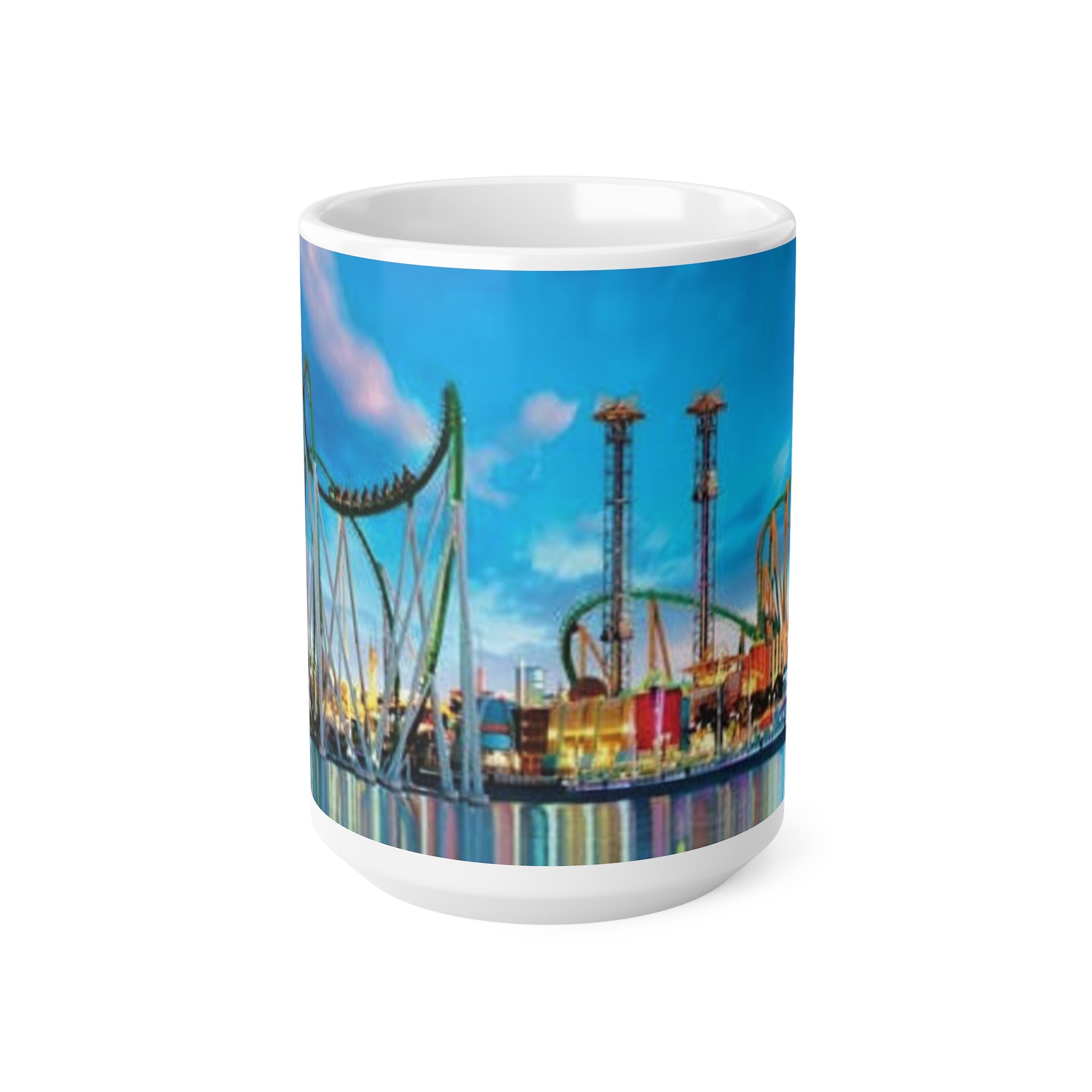 Orlando Theme Park Nightscape Ceramic Mug — Colorful Roller Coaster Skyline (11oz & 15oz)