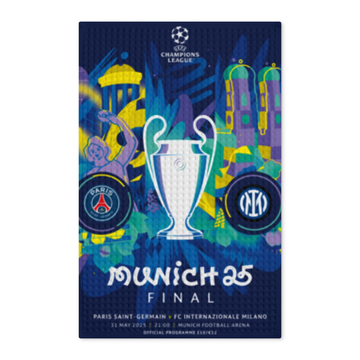 2025 Champions League Final Programme Cover Inspired Waffle Double-Sided Tea Towel
