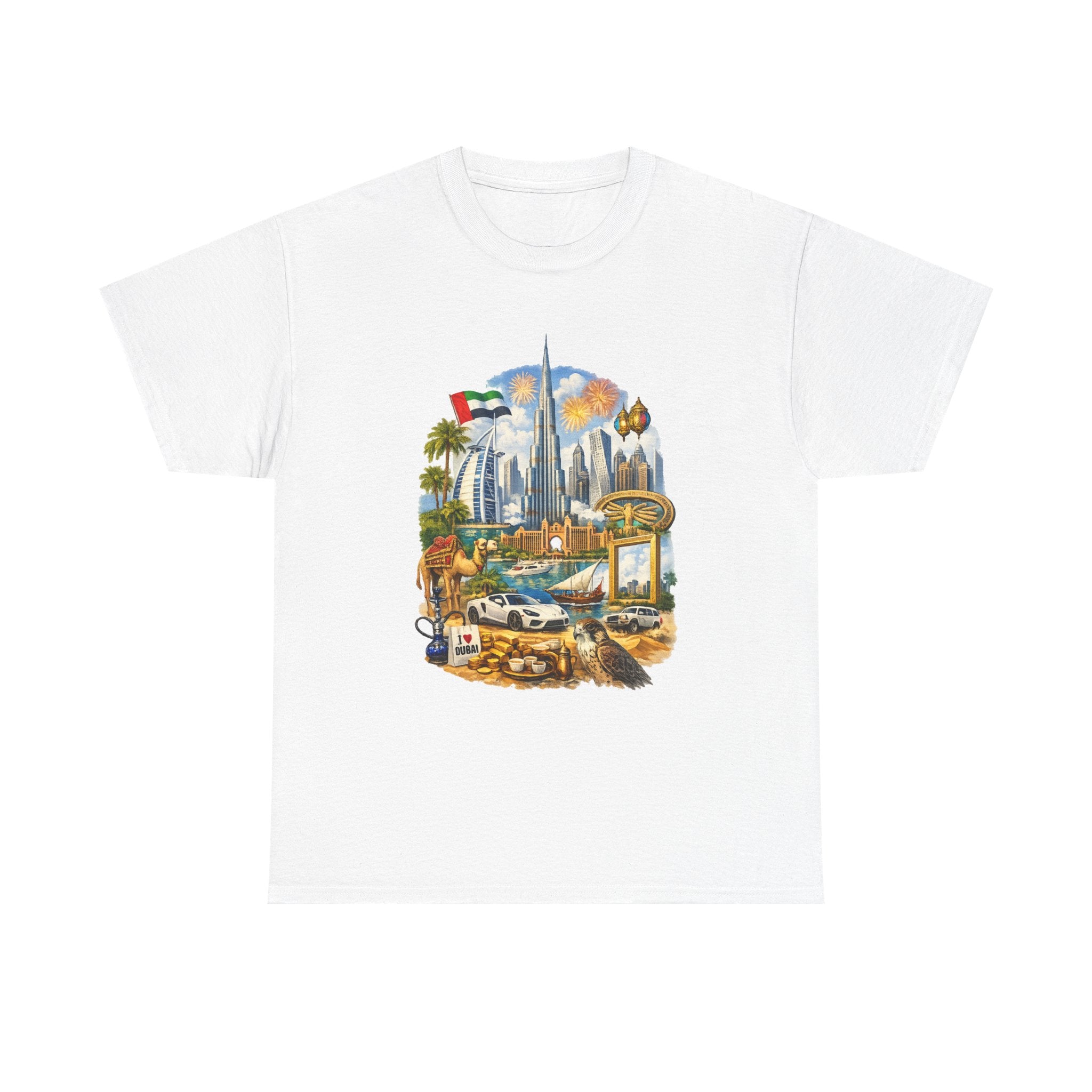 Dubai Skyline Beach Vacation T-Shirt – Retro Travel Collage Tee
