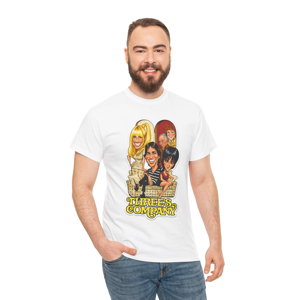 Three's Company Retro TV Tee — Vintage Sitcom Caricature T-Shirt