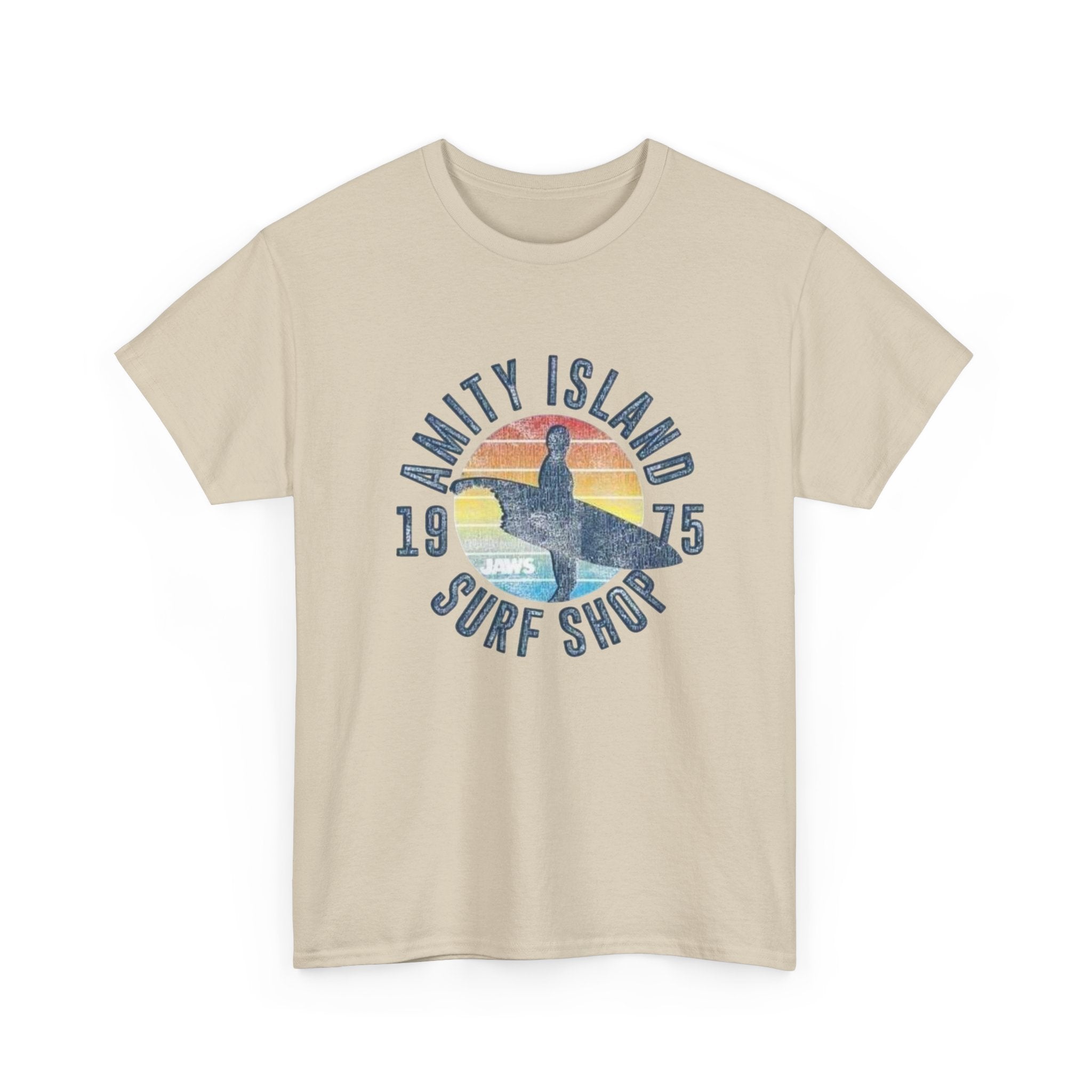 Amity Island Surf Shop Tee — Vintage Surfer Graphic T-Shirt (1975)